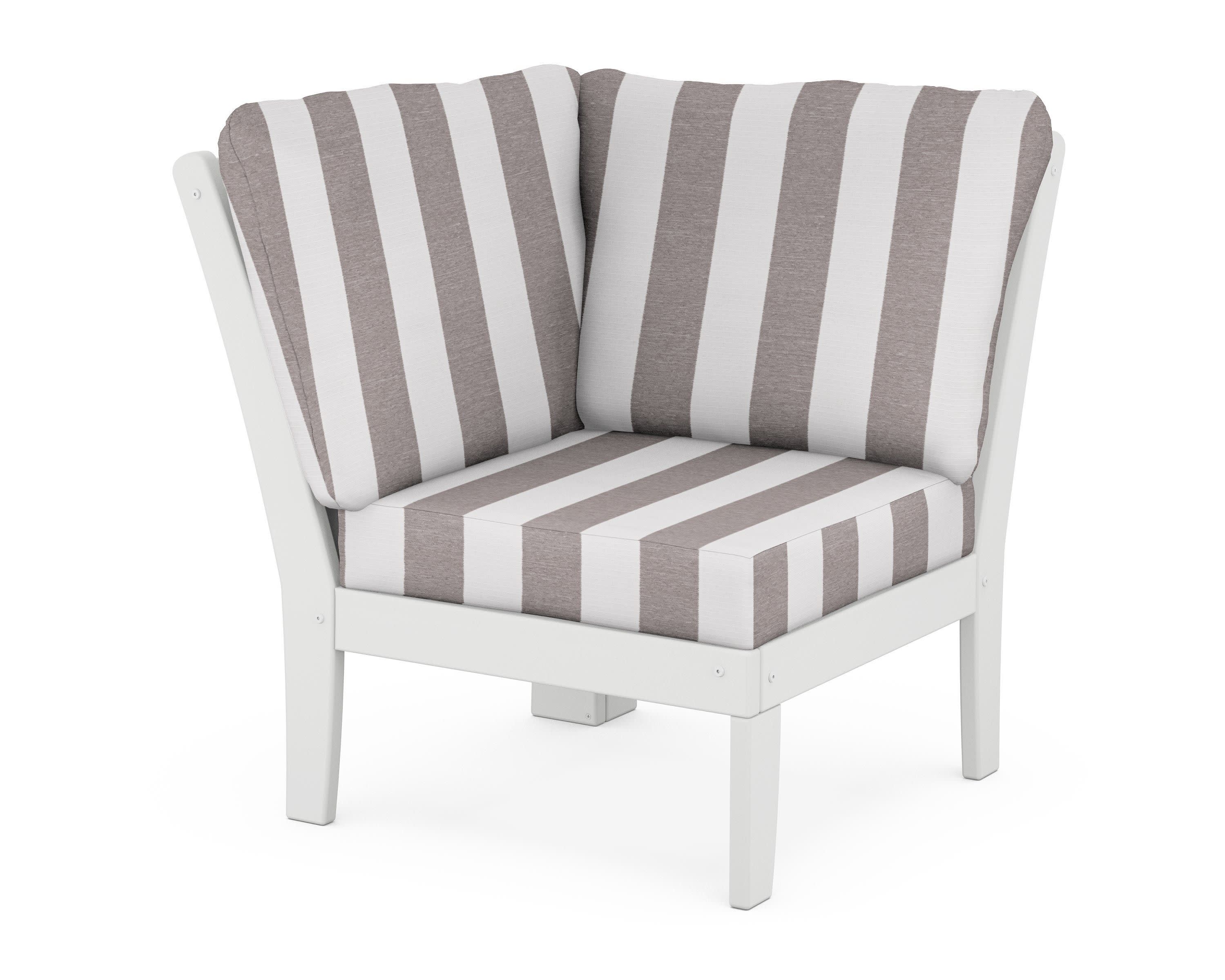 Braxton Modular Corner Chair in White / Cabana Stripe Grey Mist