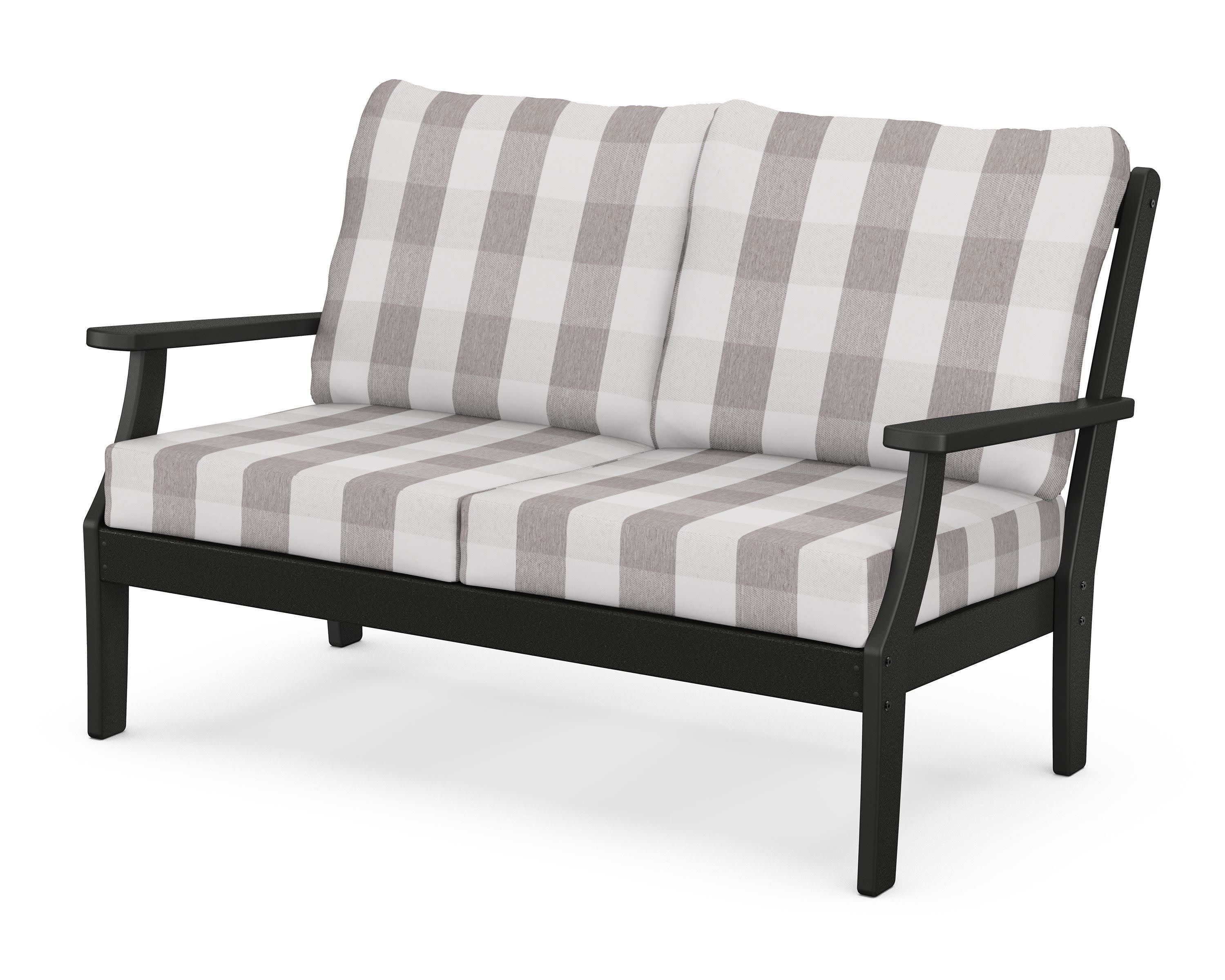 Braxton Deep Seating Loveseat in Black / Buffalo Plaid Grey Mist