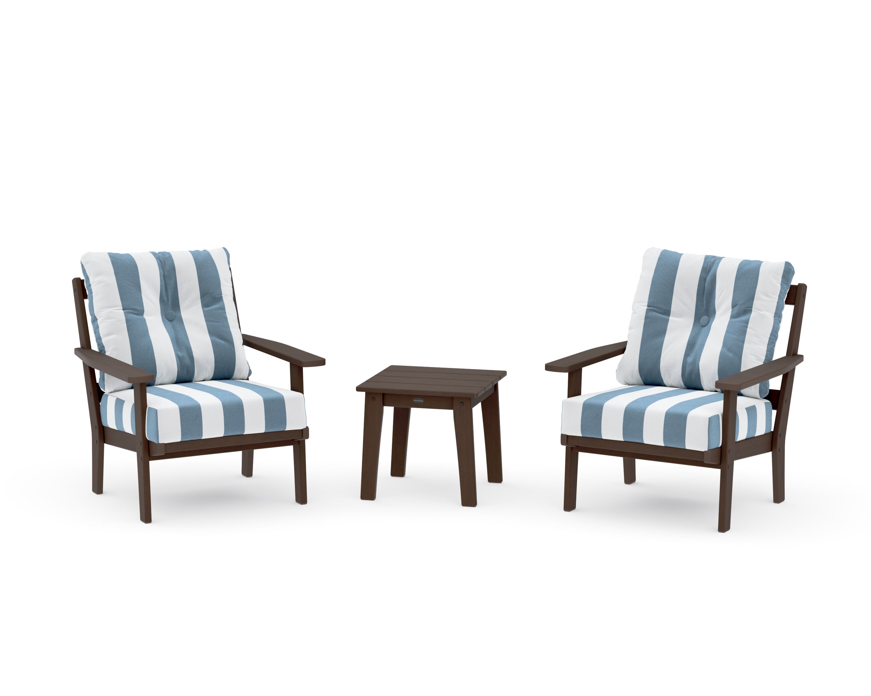 Oxford 3-Piece Deep Seating Set in Kona / Cabana Stripe Sky Blue