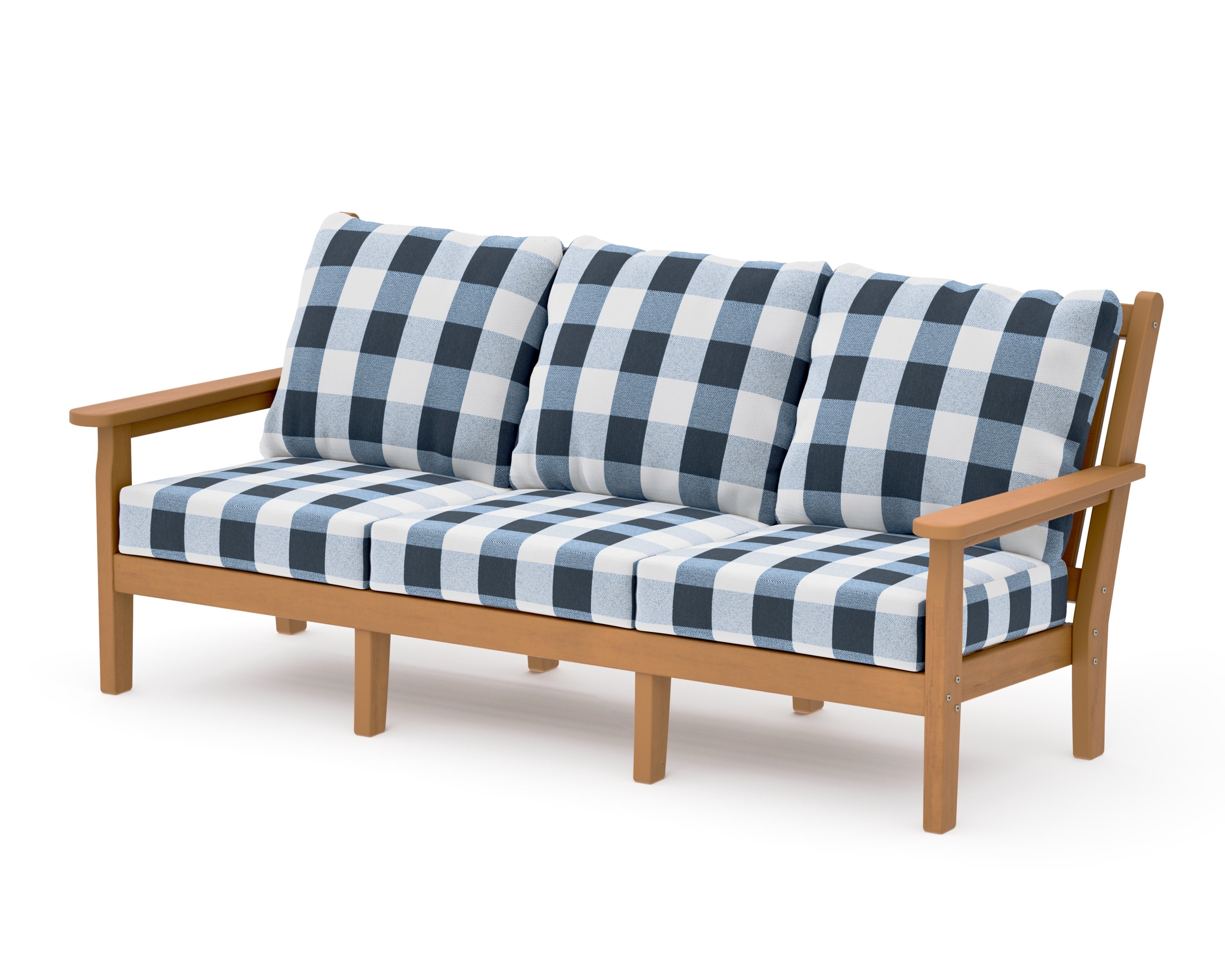 Chippendale Deep Seating Sofa in Natural / Buffalo Plaid Marine Indigo