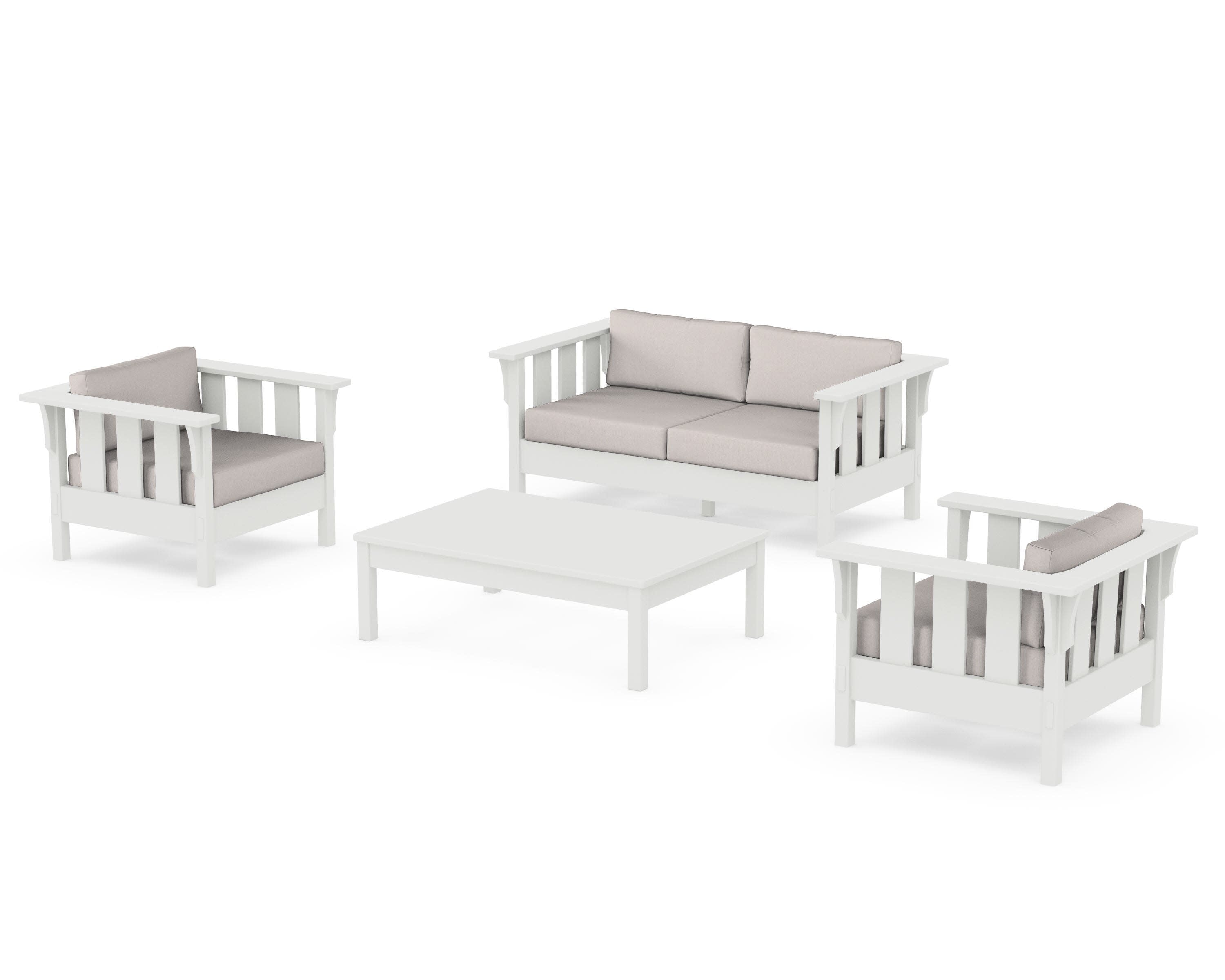 Acadia 4-Piece Deep Seating Set with Loveseat in Vintage White / Dune Burlap