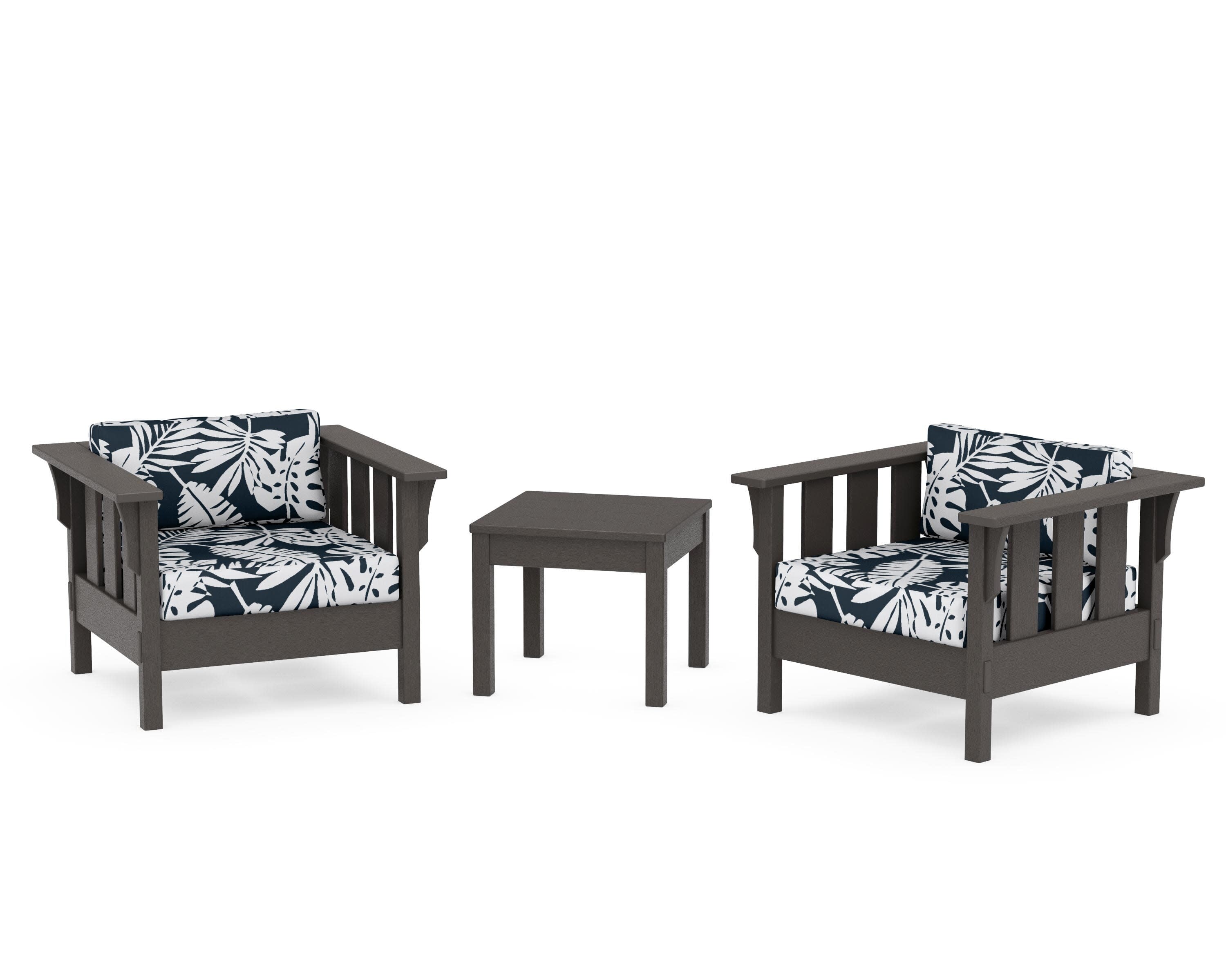 Acadia 3-Piece Deep Seating Set in Vintage Coffee / Leaf Marine Indigo