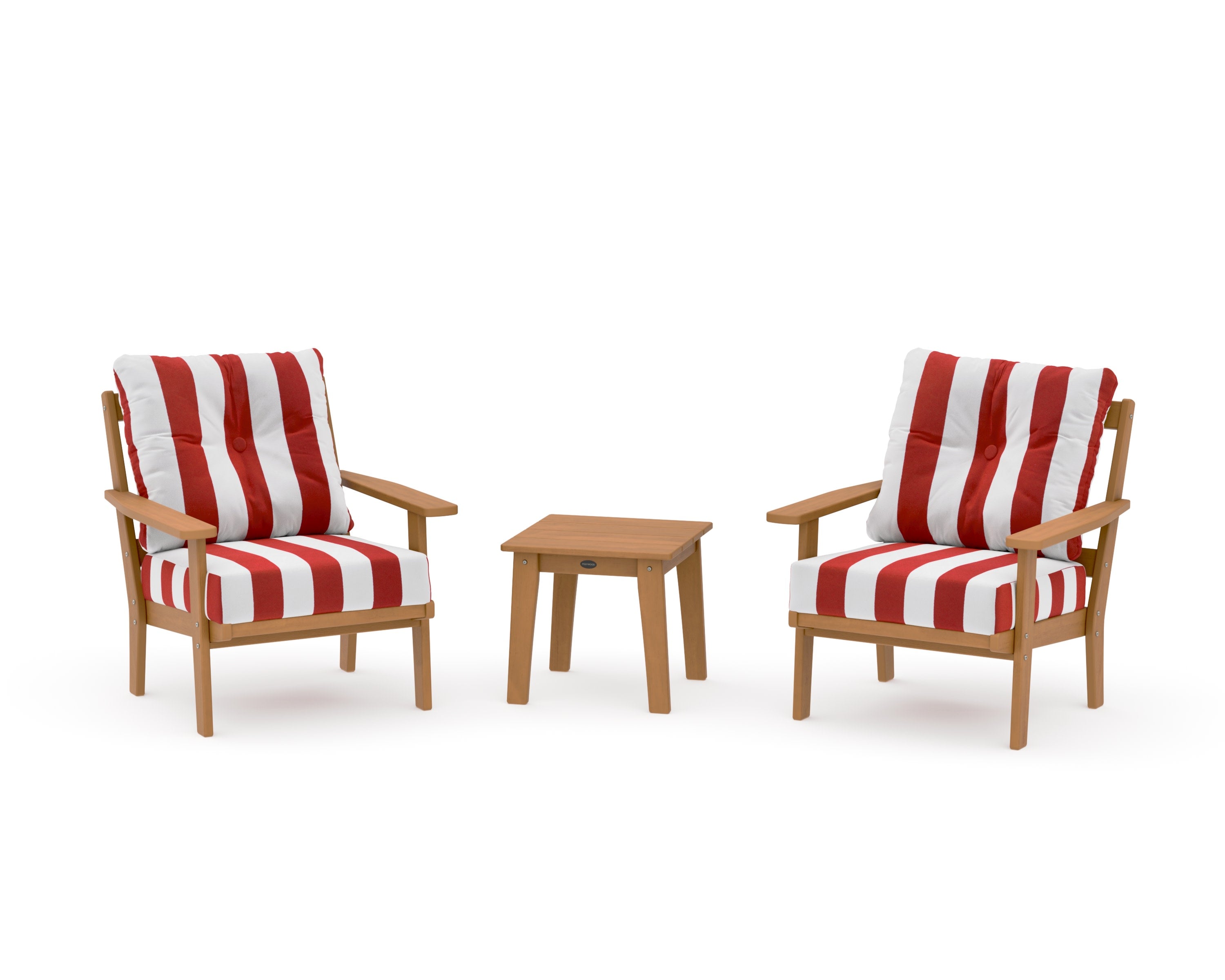 Oxford 3-Piece Deep Seating Set in Natural / Cabana Stripe Crimson