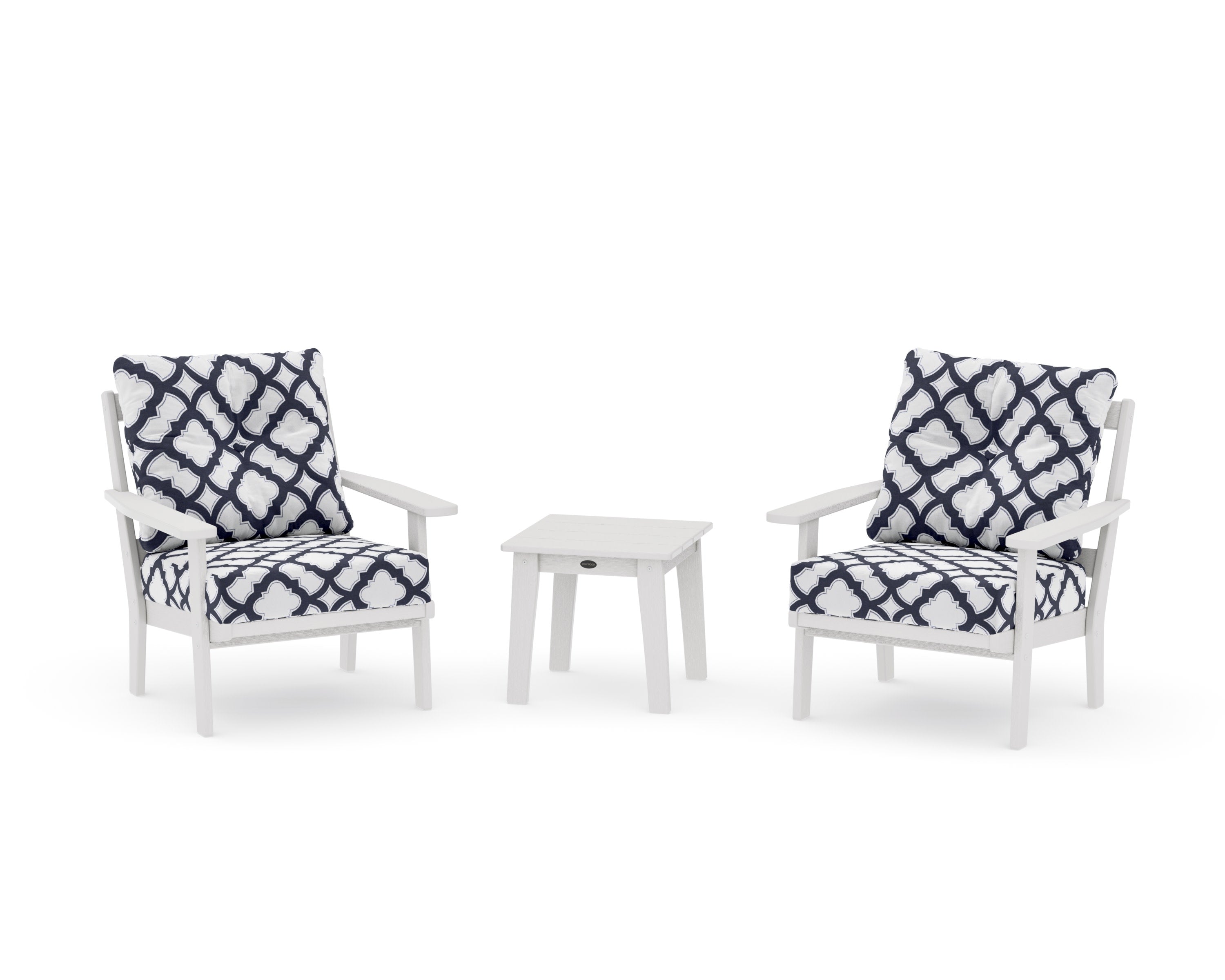 Oxford 3-Piece Deep Seating Set in Vintage White / Trellis Navy