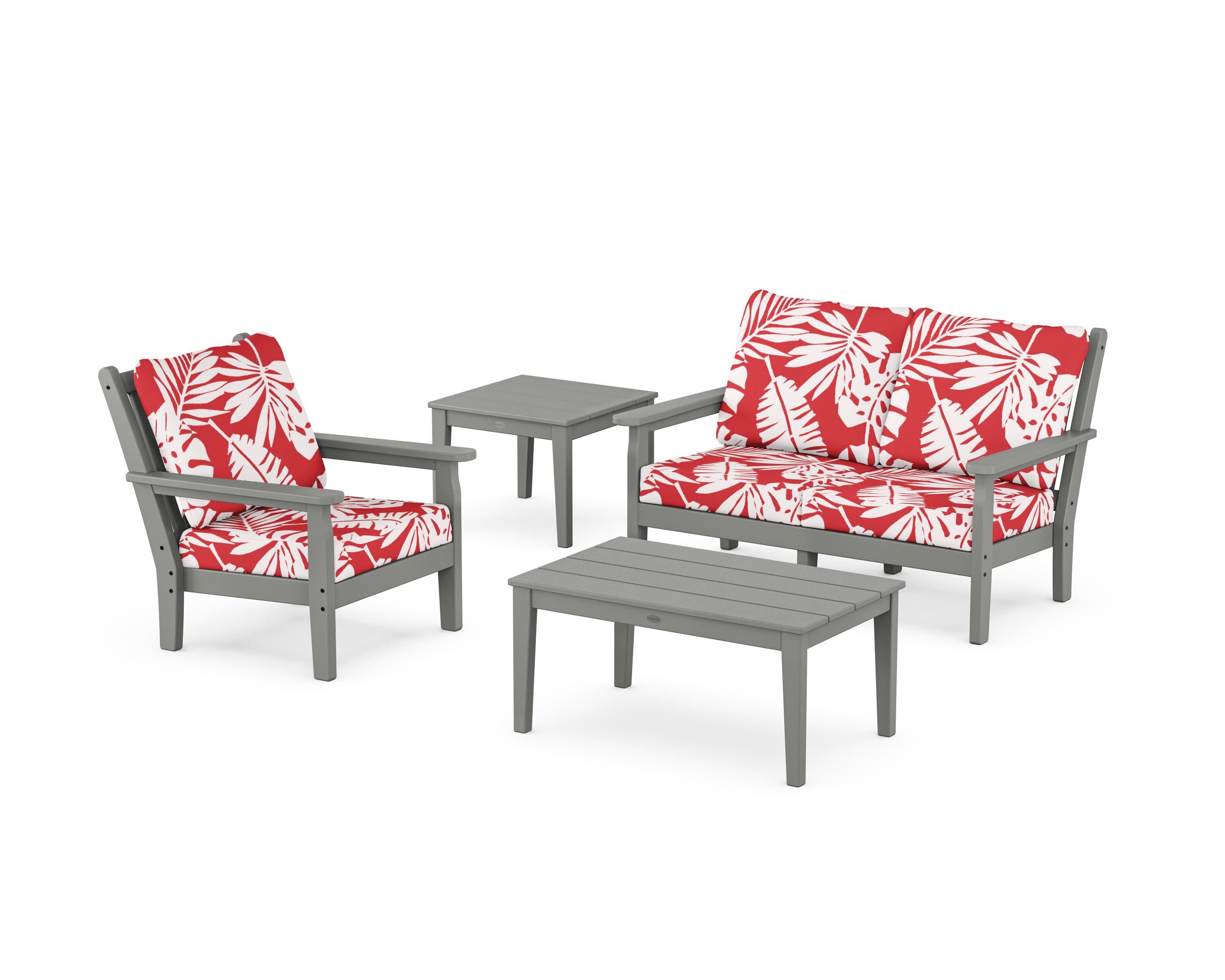 Chippendale 4-Piece Deep Seating Set in Slate Grey / Leaf Crimson