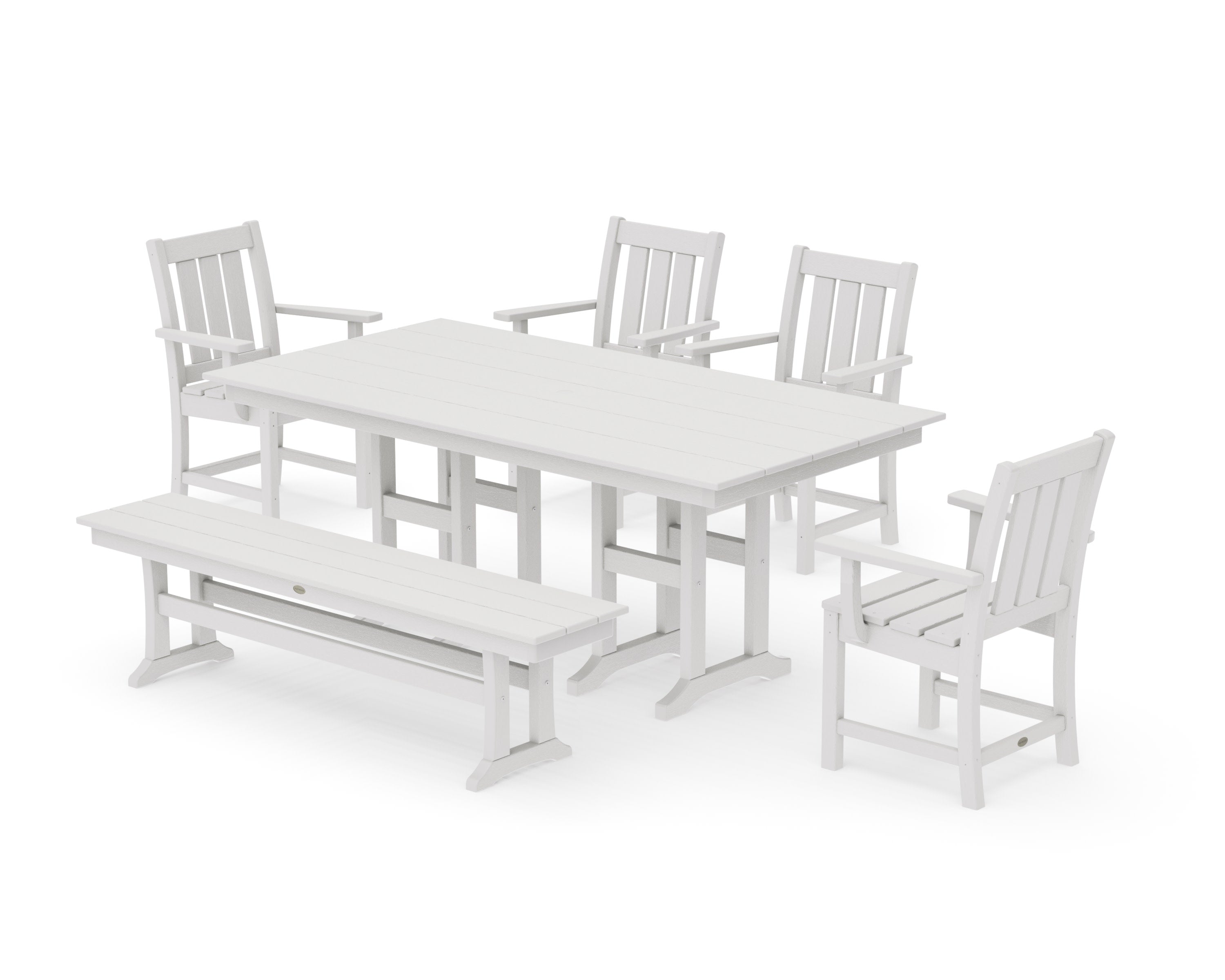 Oxford 6-Piece Farmhouse Dining Set with Bench in Vintage White