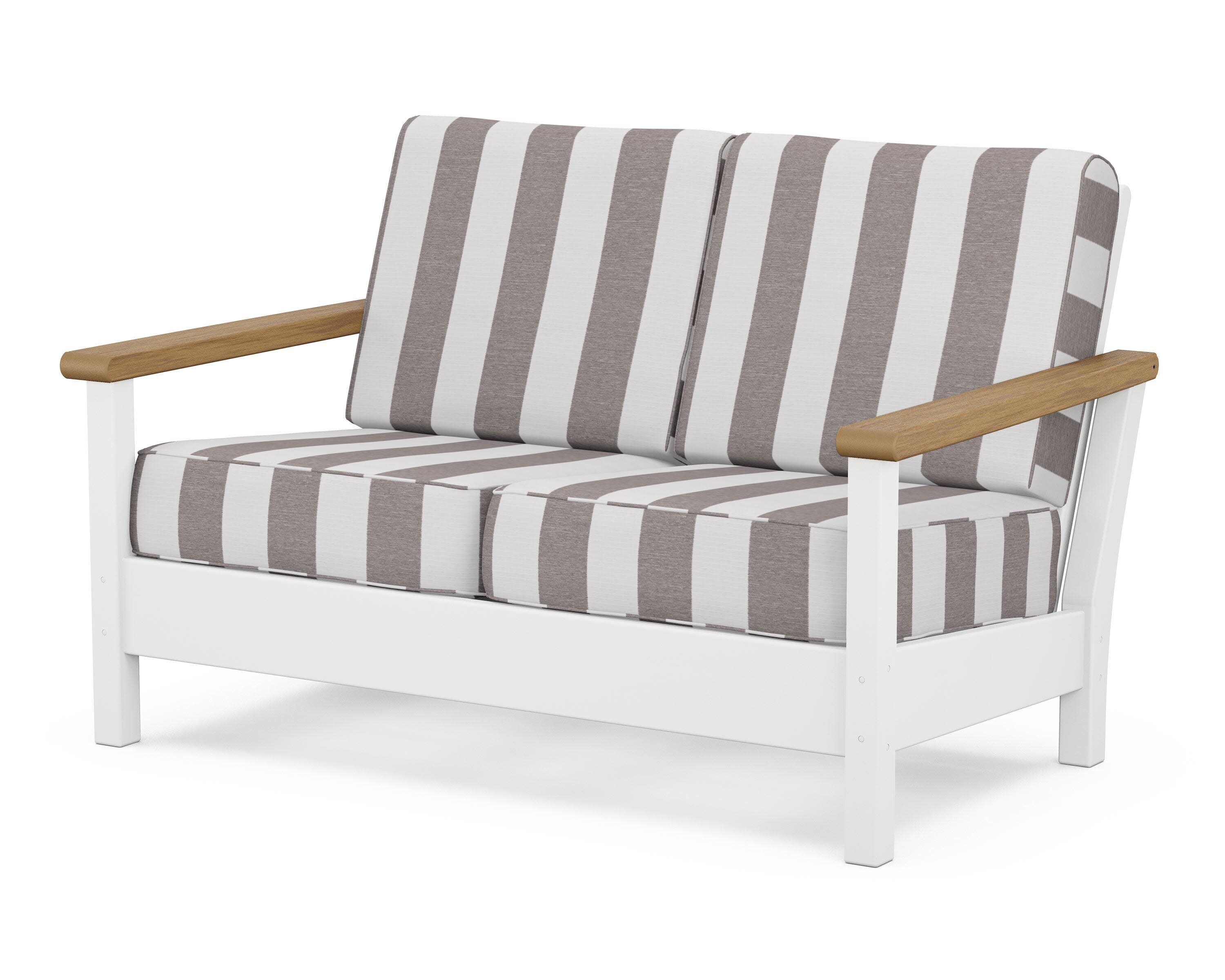 Harbour Deep Seating Loveseat in White / Natural / Cabana Stripe Grey Mist