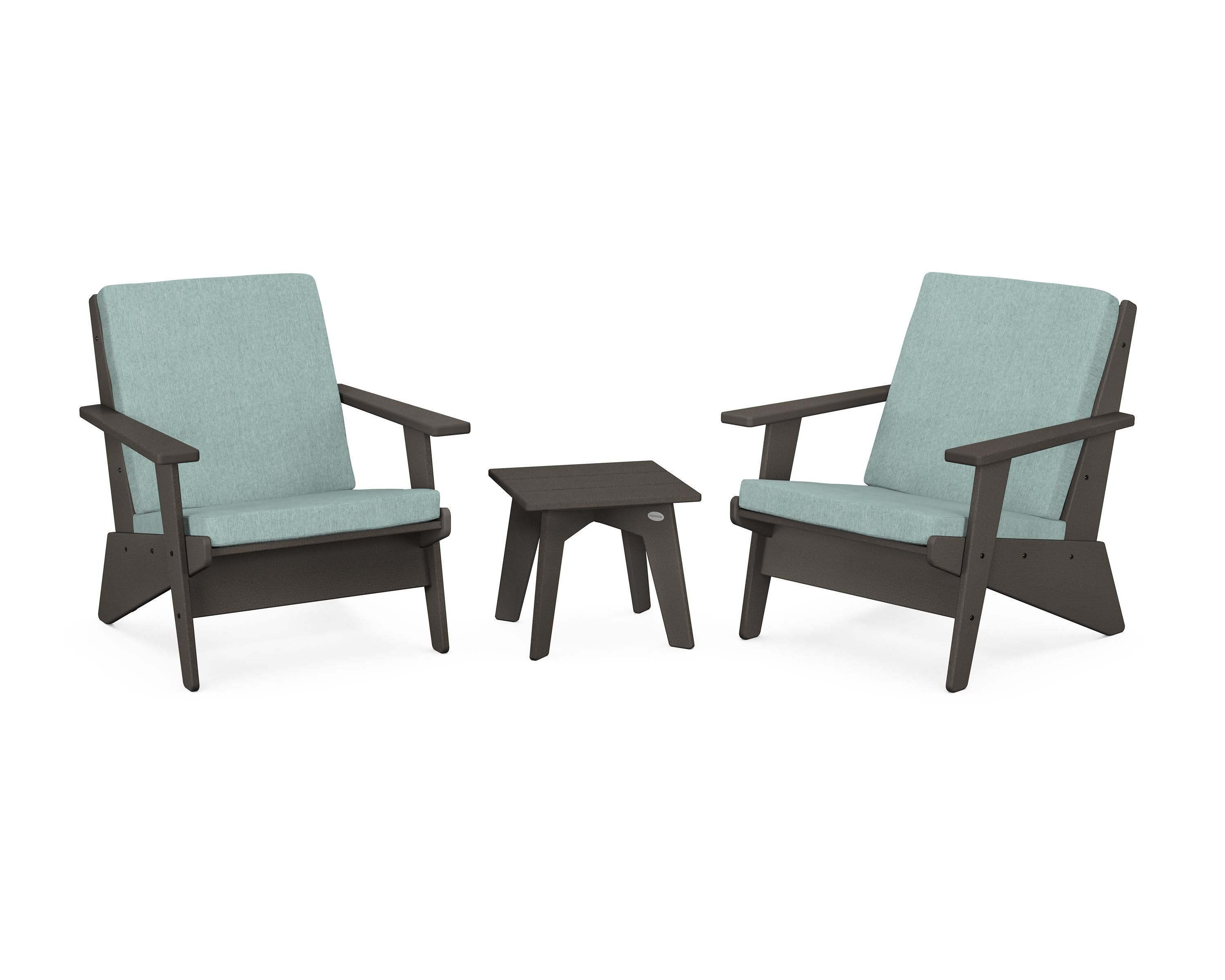 Riviera Modern Lounge 3-Piece Set in Vintage Coffee / Glacier Spa