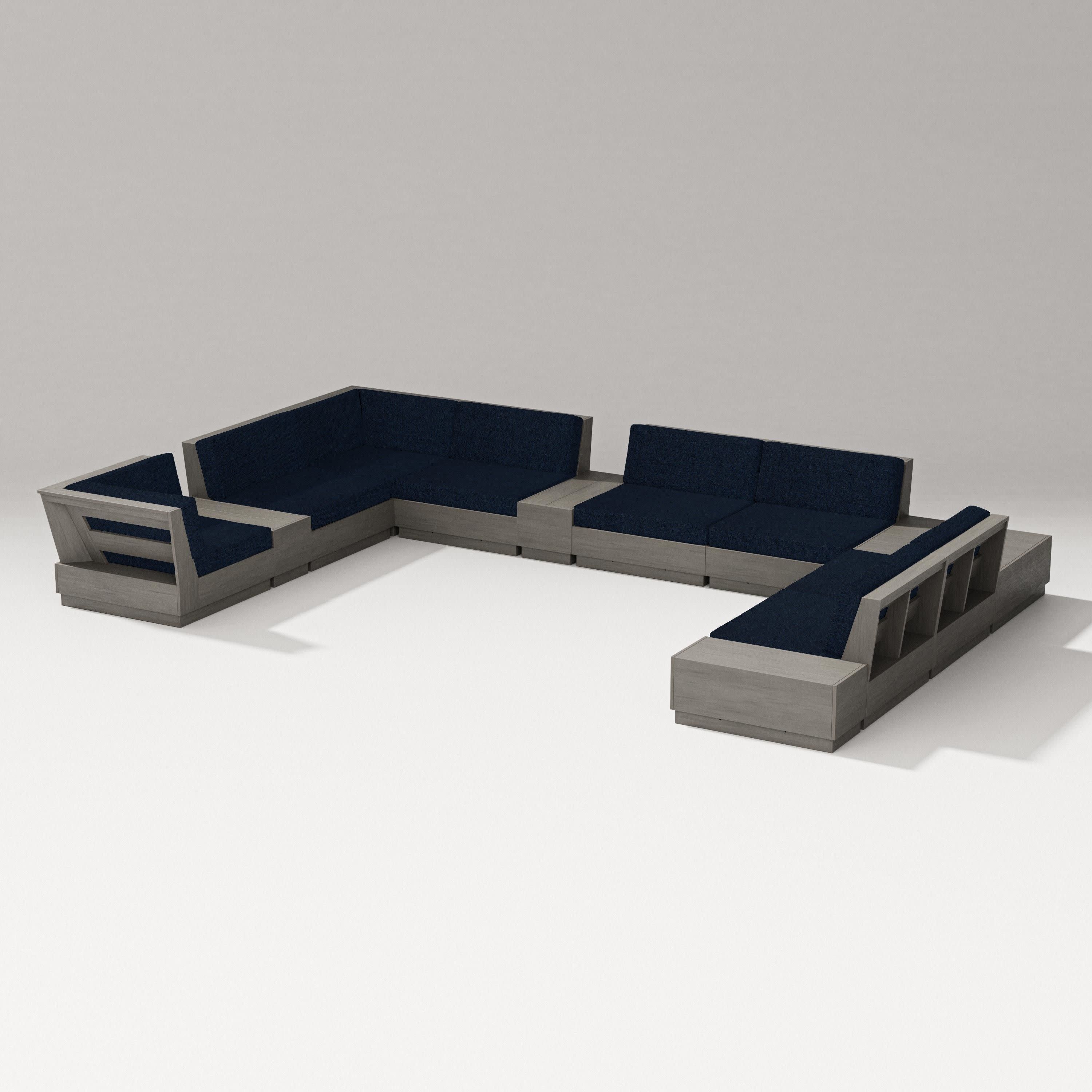 Elevate 12-Piece Conversation Sectional Set in Driftwood / Marine Indigo