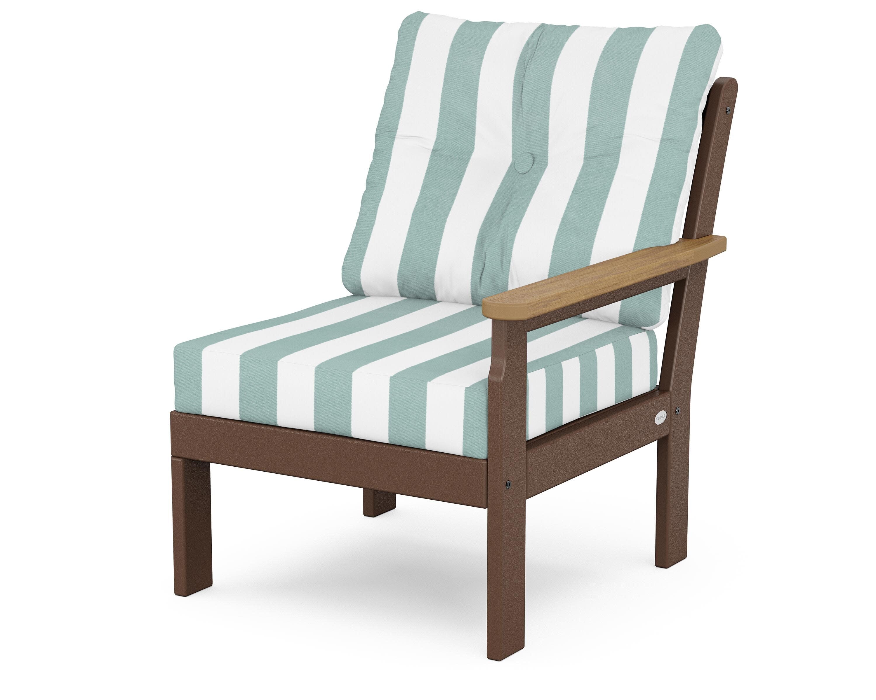 Vineyard Modular Right Arm Chair in Mahogany / Natural / Cabana Stripe Glacier Spa