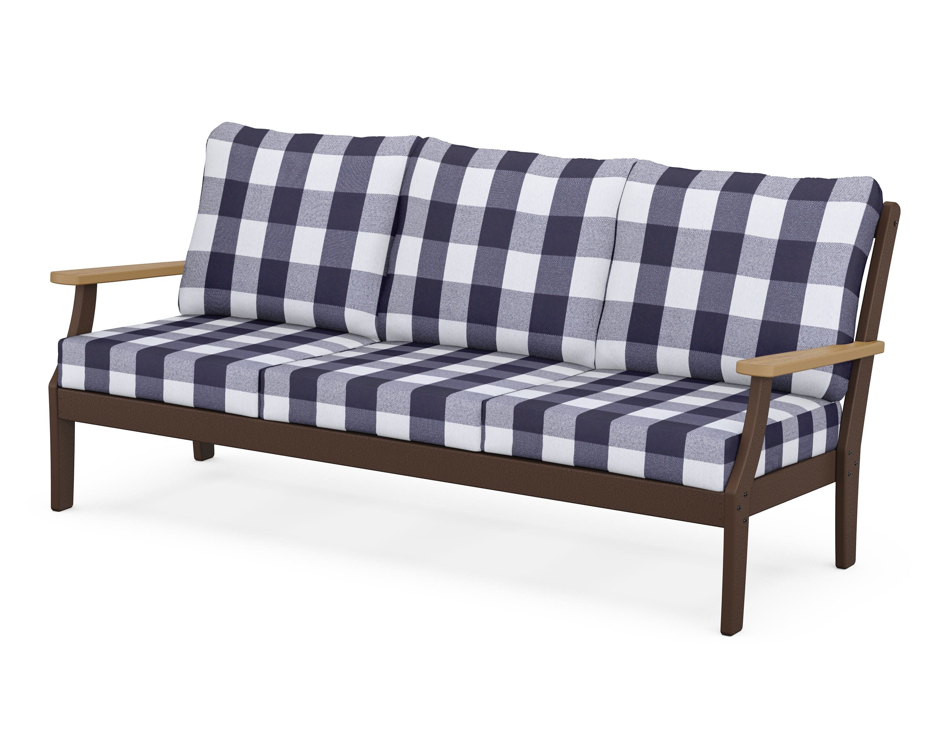 Braxton Deep Seating Sofa in Mahogany / Natural / Buffalo Plaid Navy