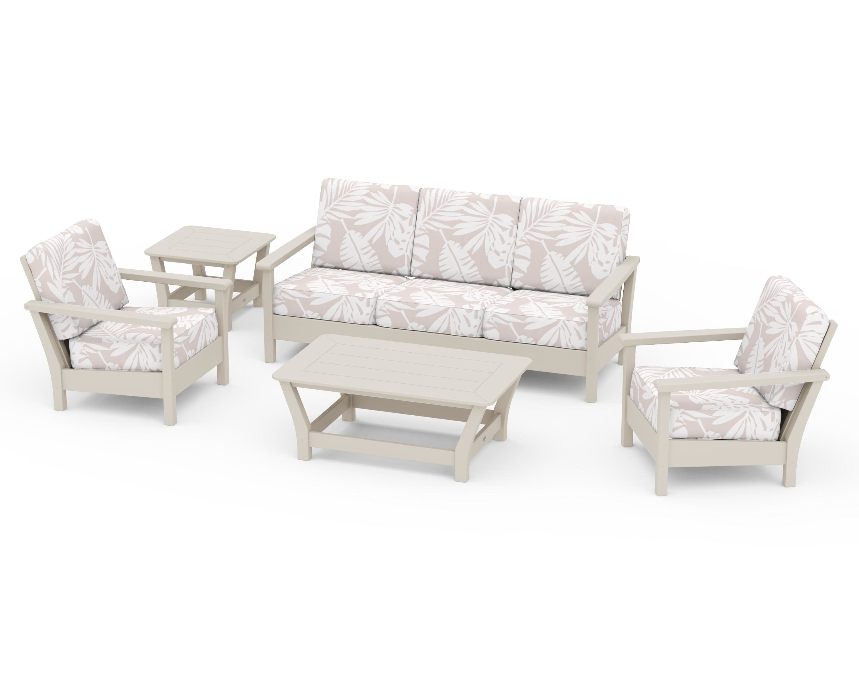 Harbour 5-Piece Deep Seating Set in Sand / Leaf Dune Burlap
