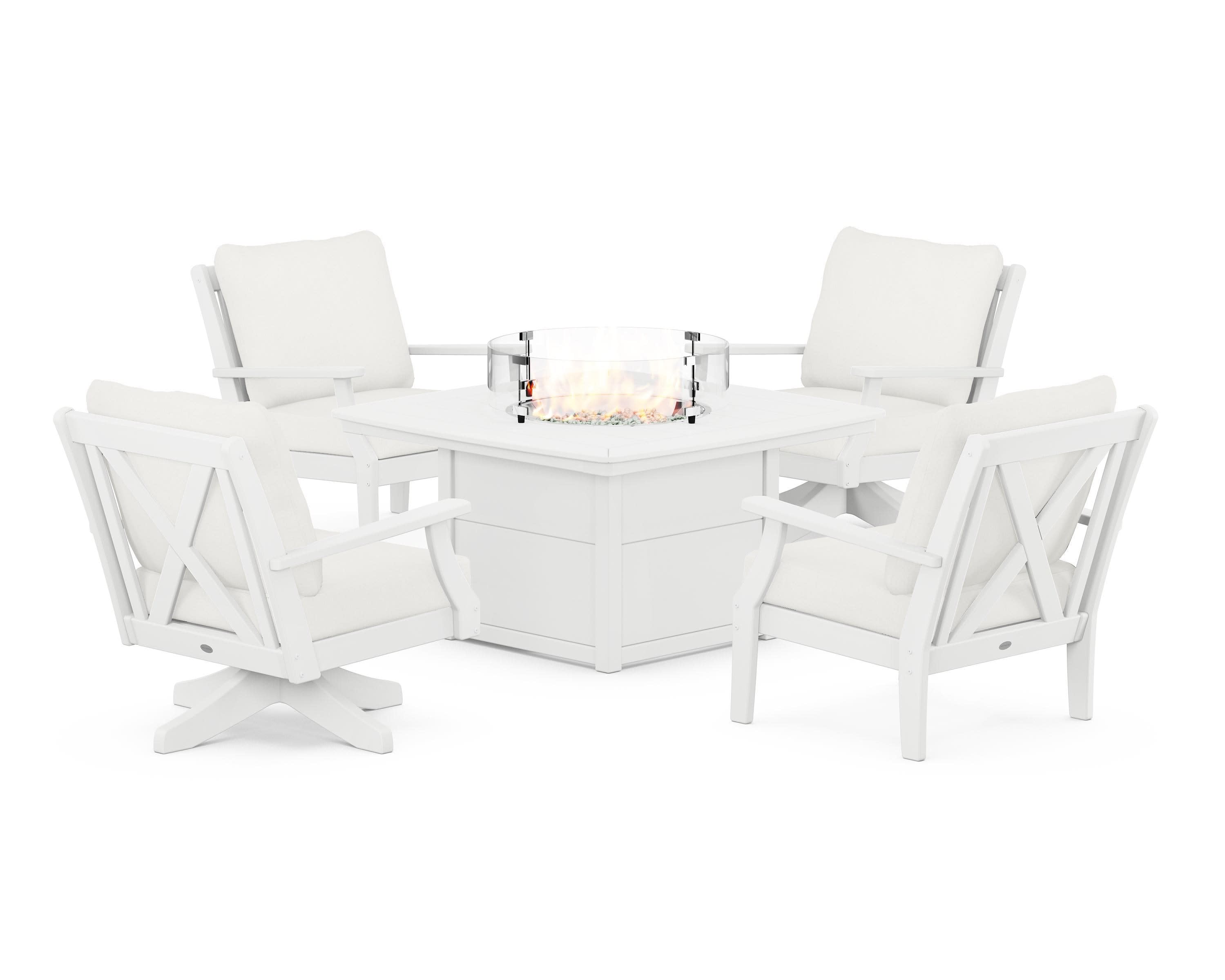 Braxton 5-Piece Deep Seating Set with Fire Table in White / Natural Linen