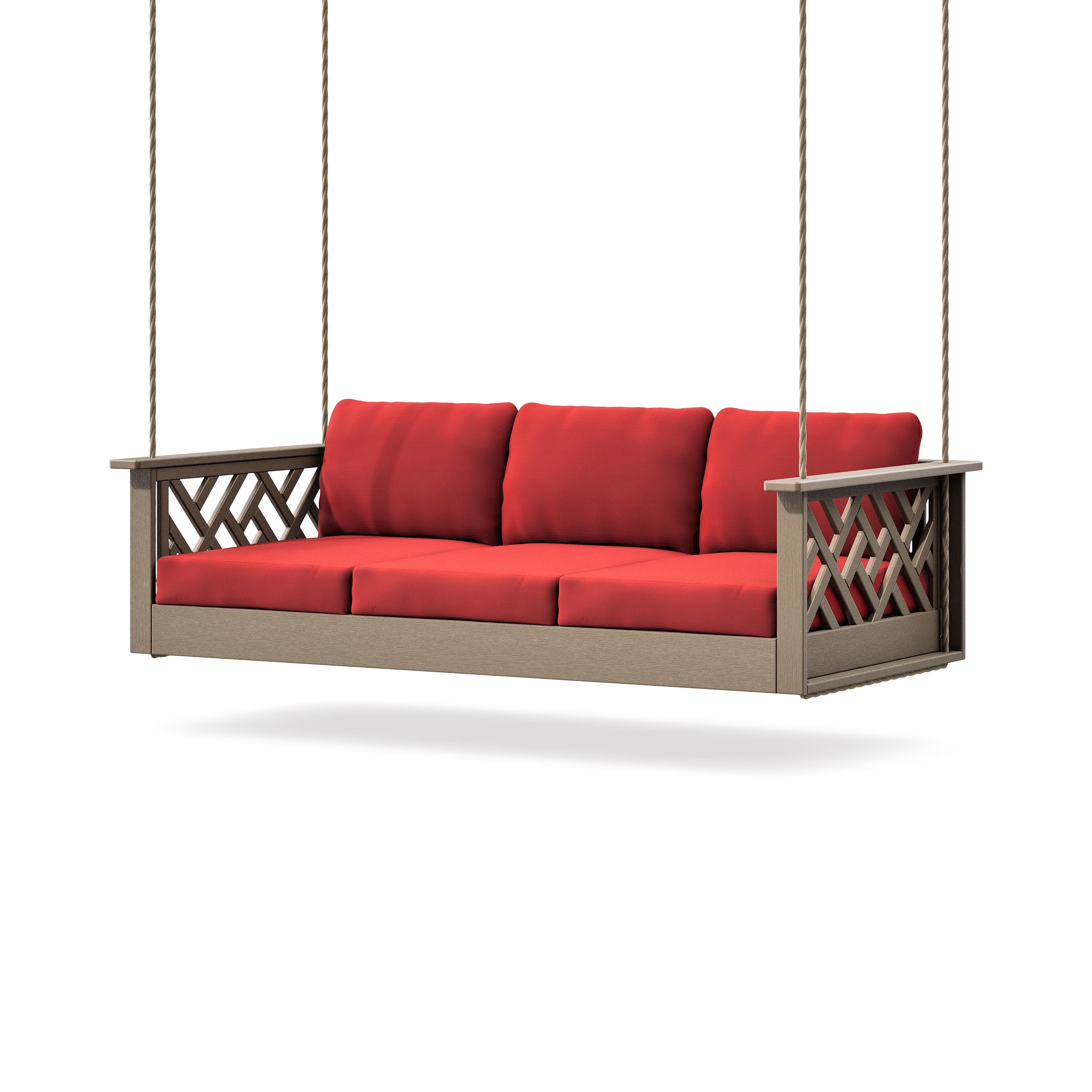 Chippendale Daybed Swing in Vintage Sahara / Crimson Linen