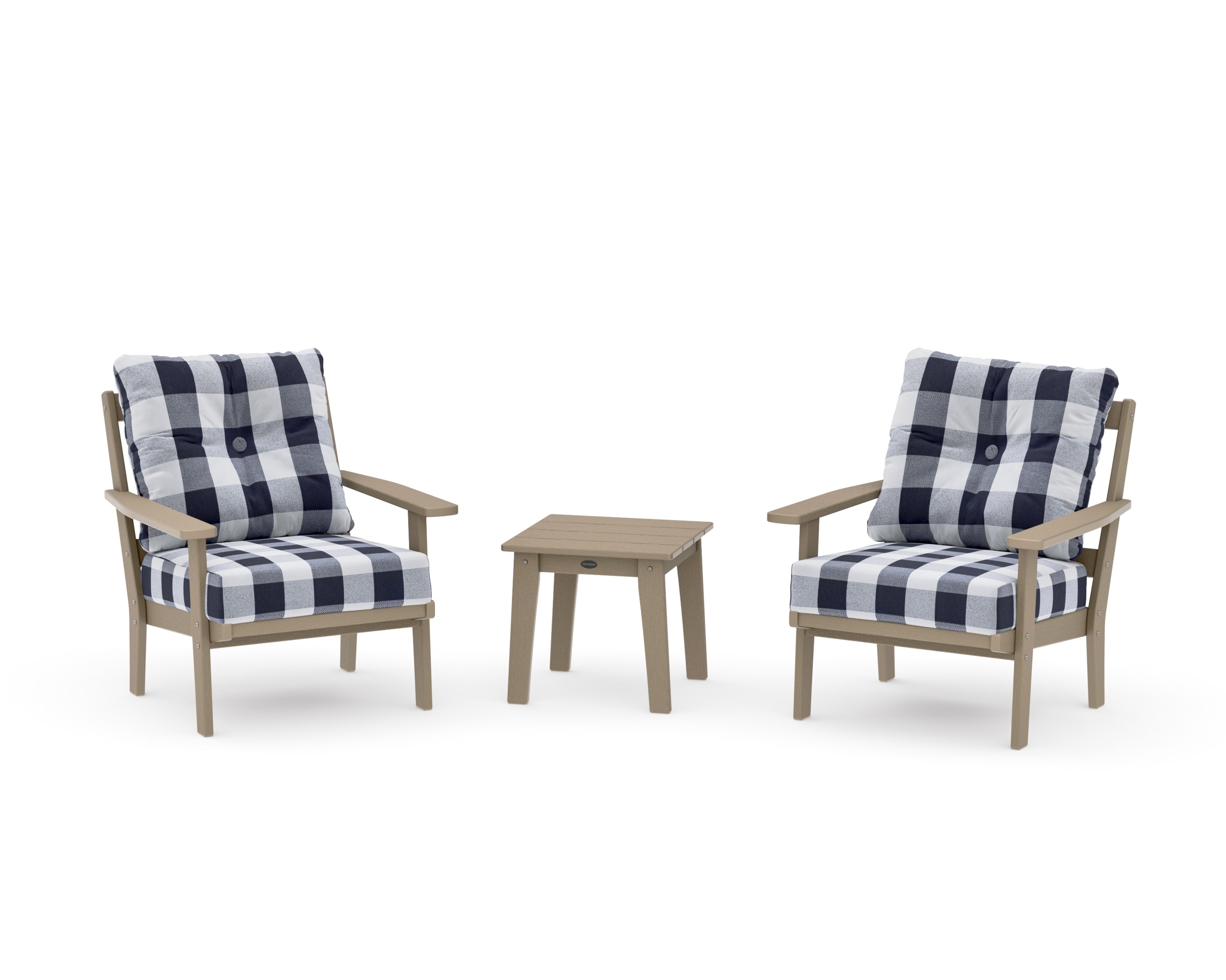 Oxford 3-Piece Deep Seating Set in Vintage Sahara / Buffalo Plaid Navy