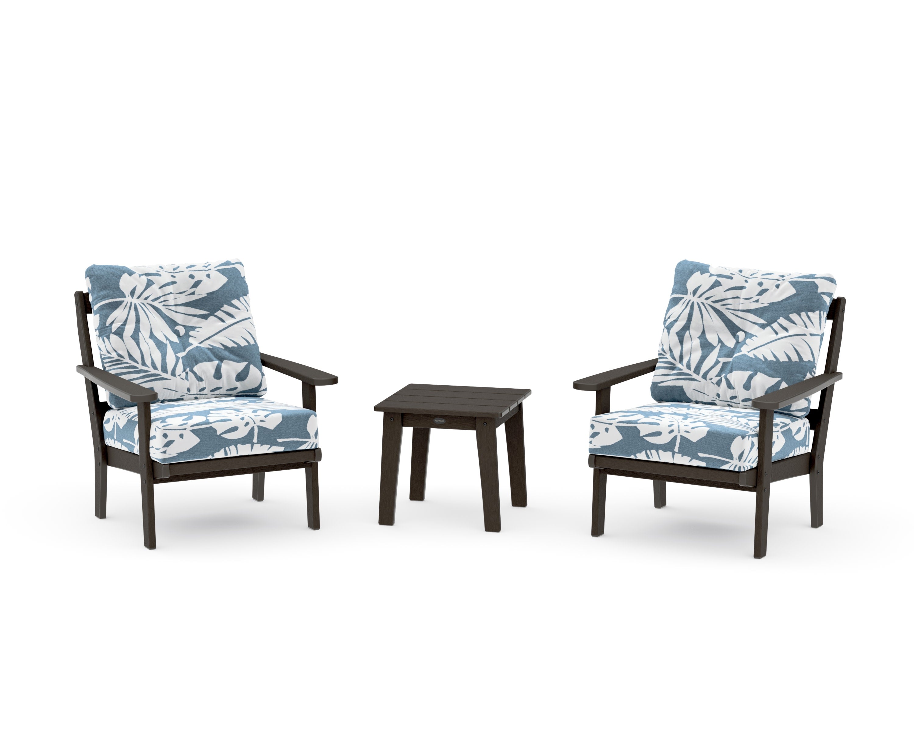 Mission 3-Piece Deep Seating Set in Vintage Coffee / Leaf Sky Blue