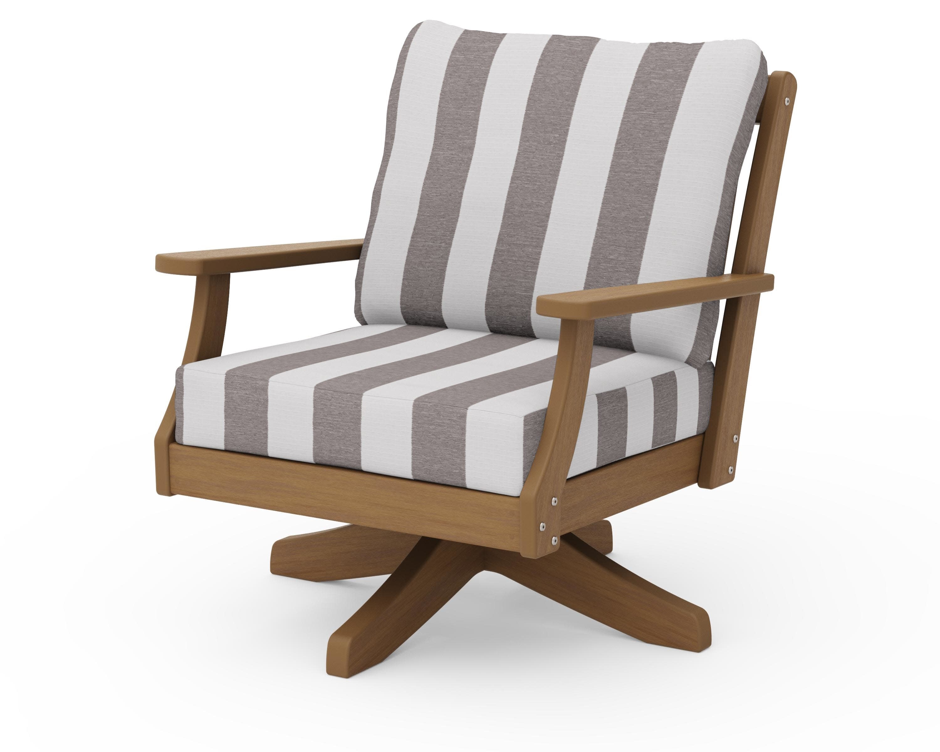 Braxton Deep Seating Swivel Chair in Natural / Cabana Stripe Grey Mist