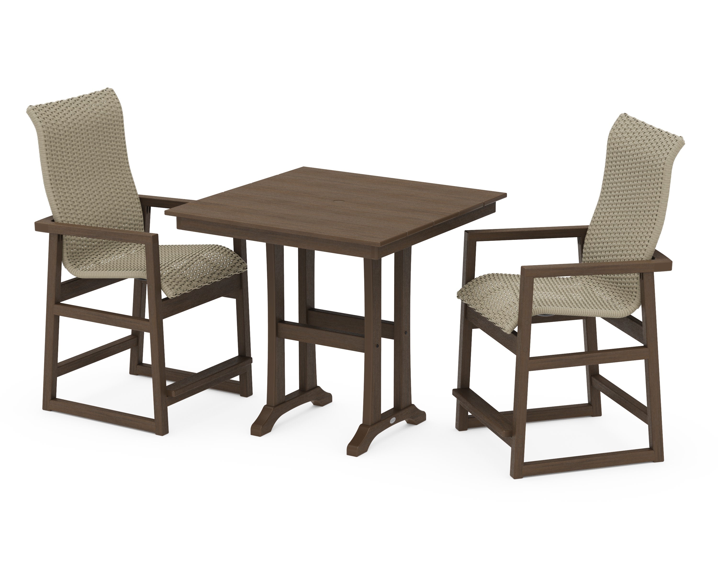 EDGE Woven Highback 3-Piece Farmhouse Counter Set with Trestle Legs in Kona / Dune Grass