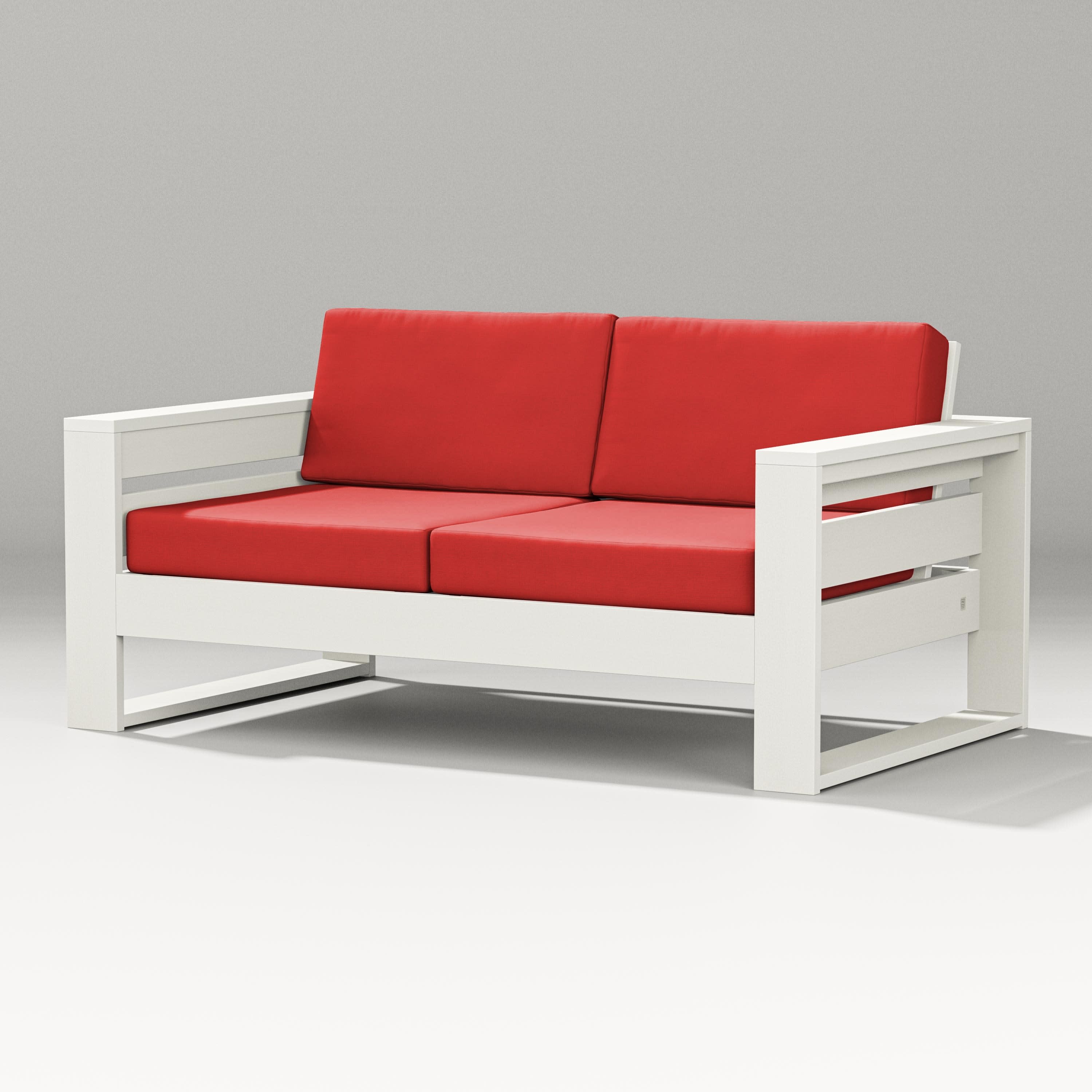 Latitude Loveseat in Vintage White / Crimson Linen