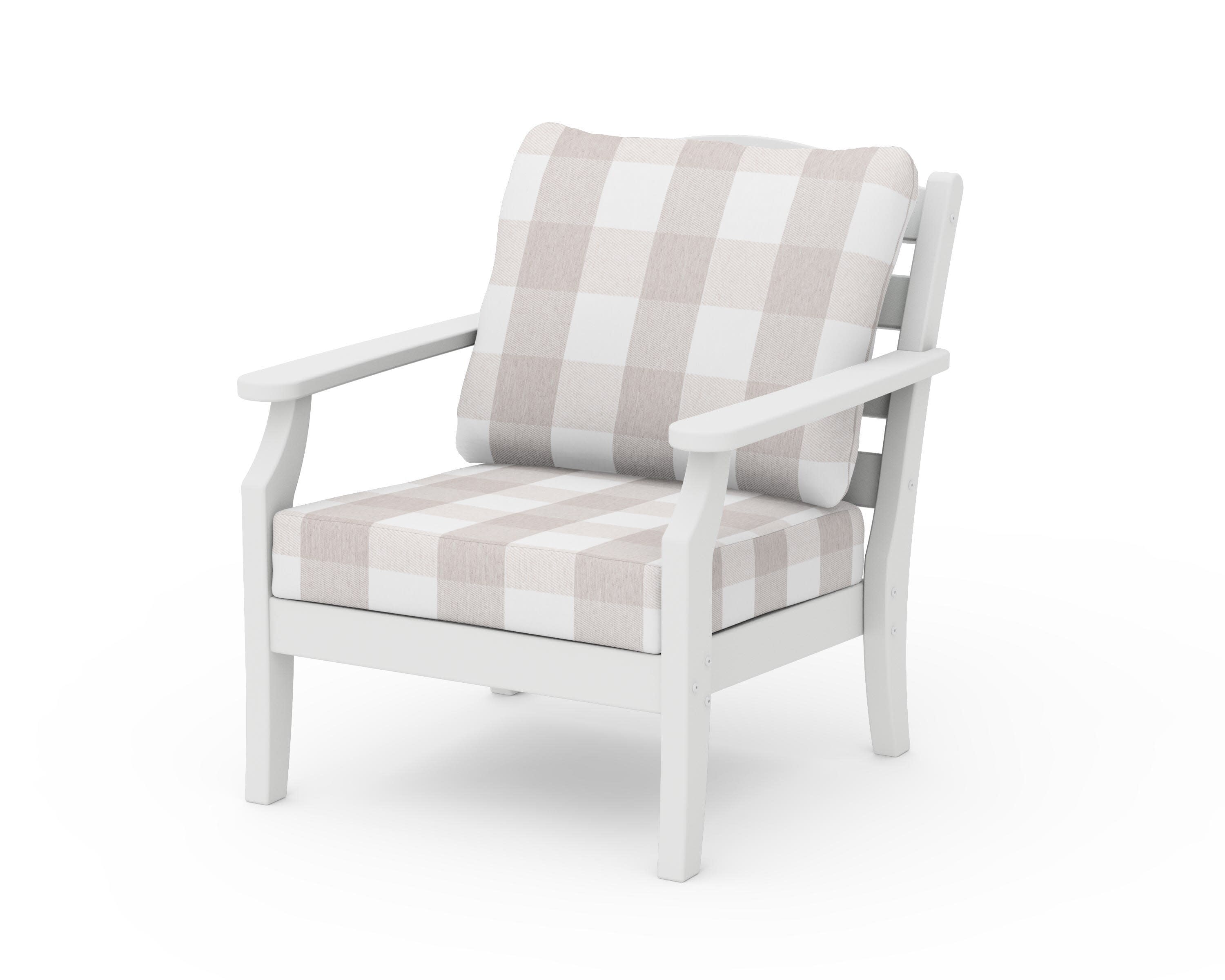 Savannah Deep Seating Chair in White / Buffalo Plaid Dune Burlap