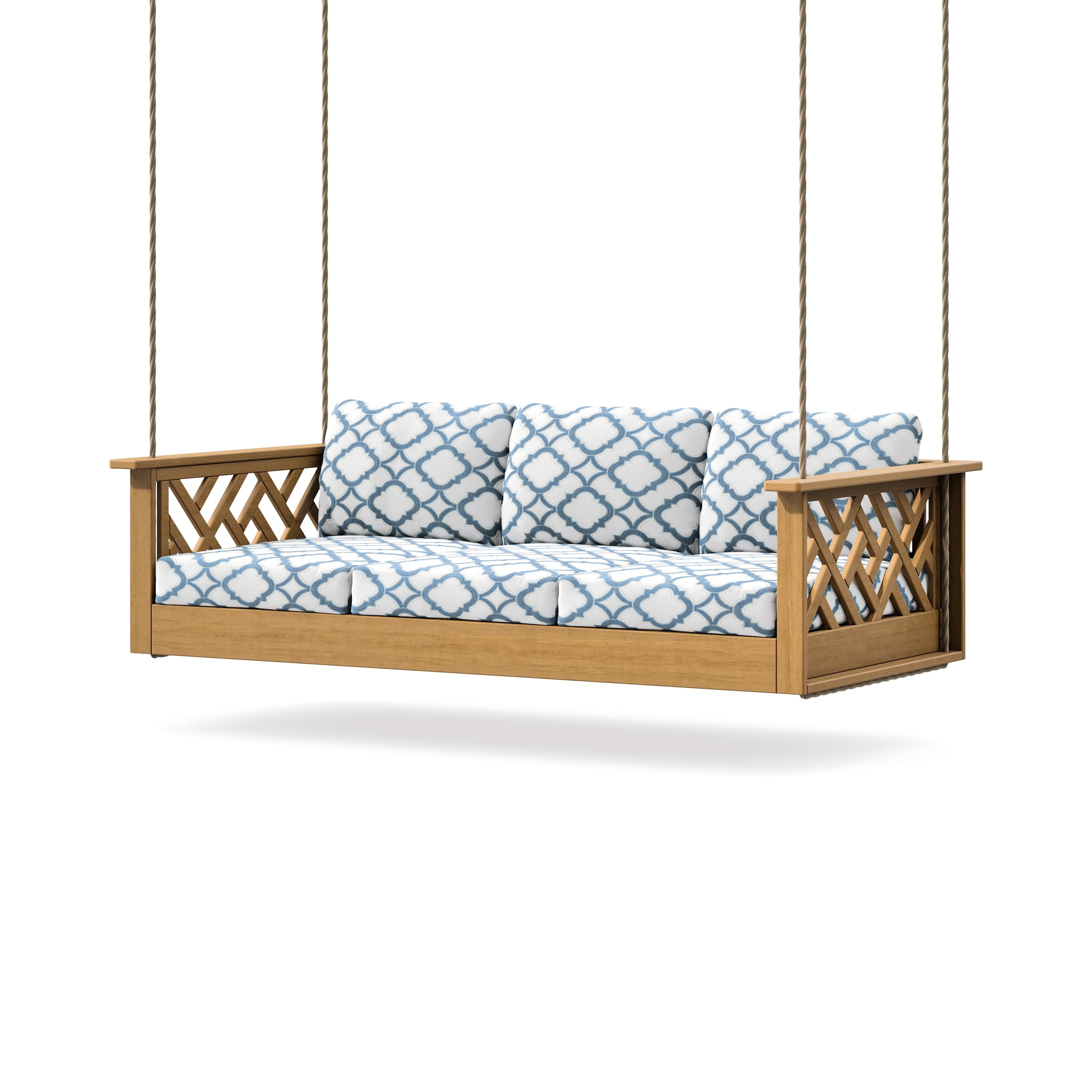 Chippendale Daybed Swing in Natural / Trellis Sky Blue