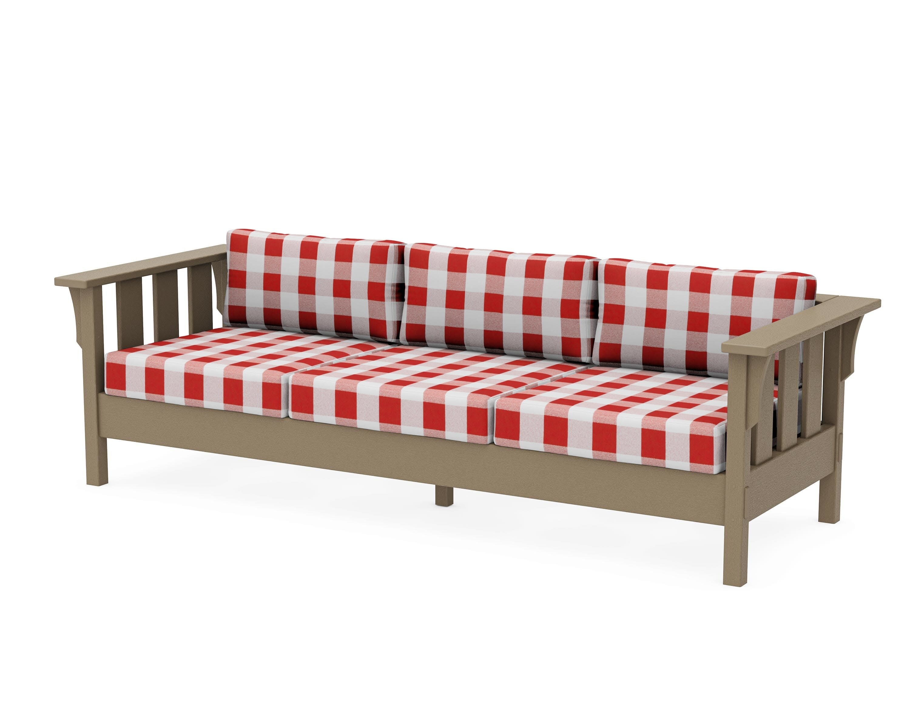 Acadia Deep Seating Sofa in Vintage Sahara / Buffalo Plaid Crimson