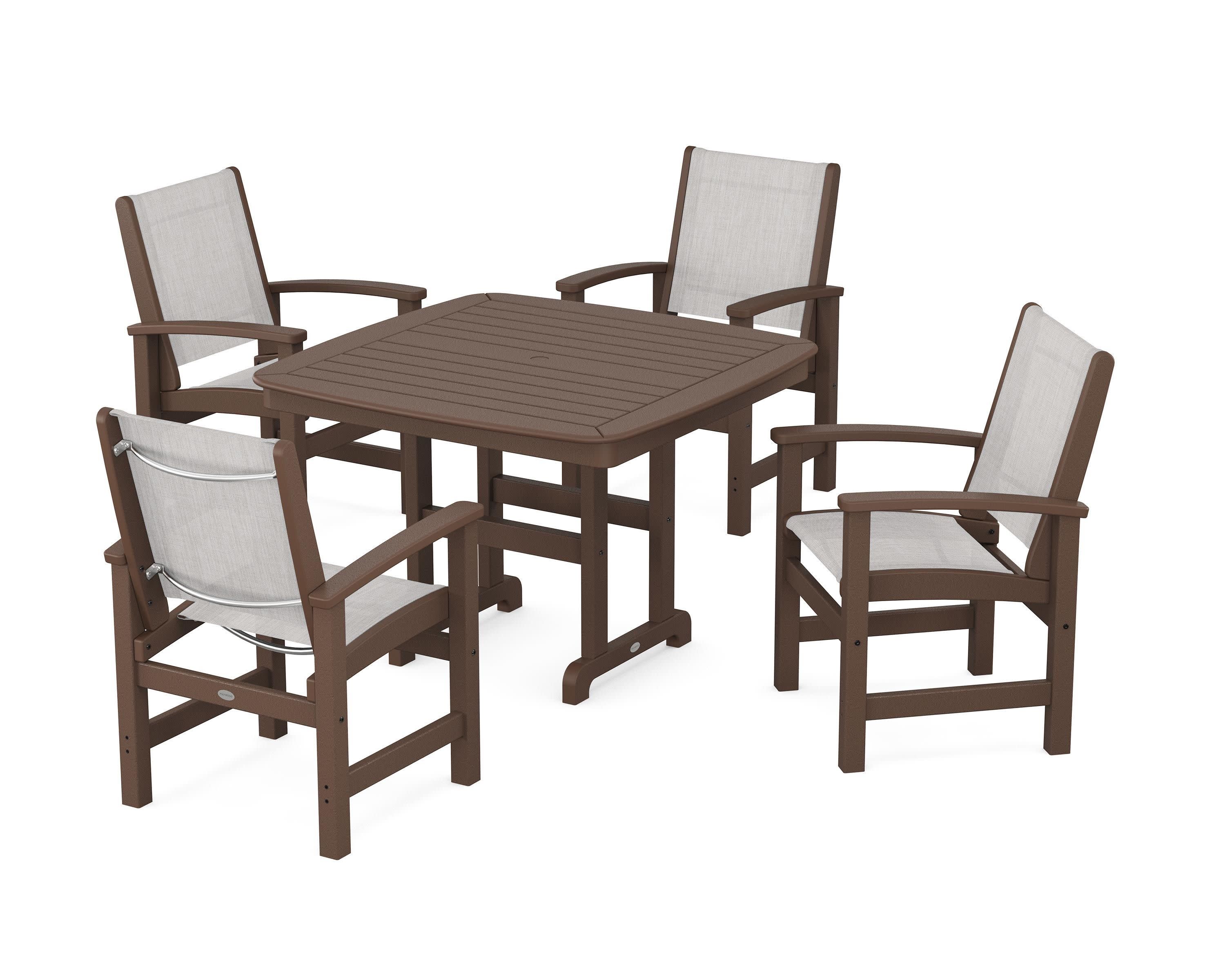 Coastal 5-Piece Dining Set in Mahogany / Parchment Sling