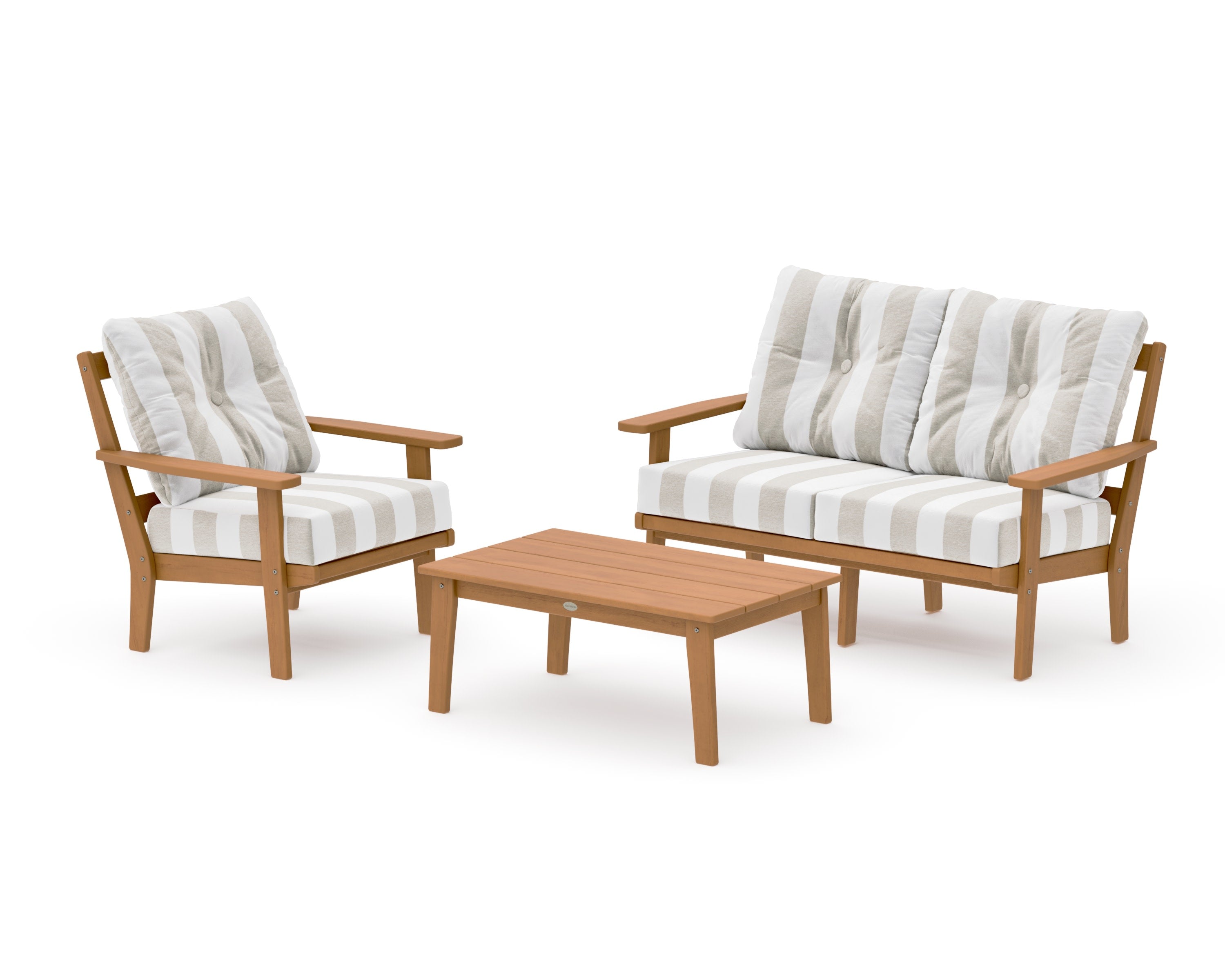 Prairie 3-Piece Deep Seating Set with Loveseat in Natural / Cabana Stripe Dune Burlap