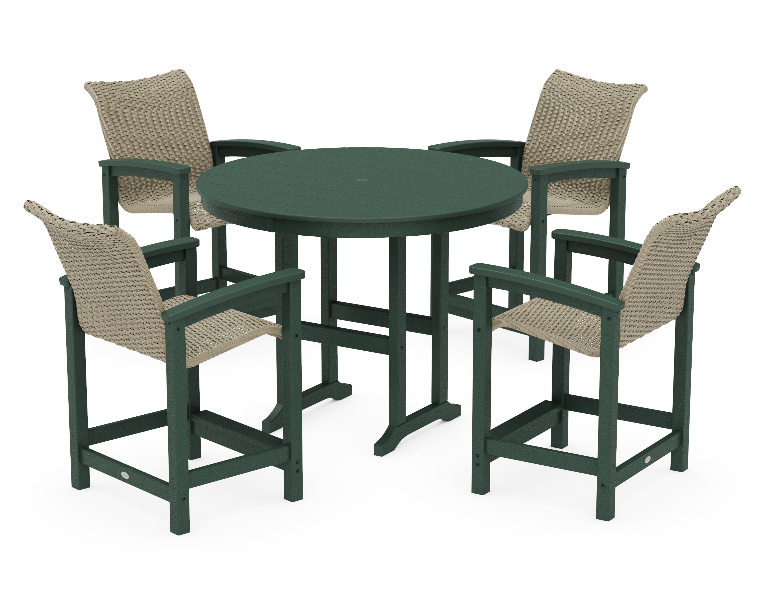 Coastal Woven 5-Piece Round Farmhouse Counter Set in Green / Dune Grass