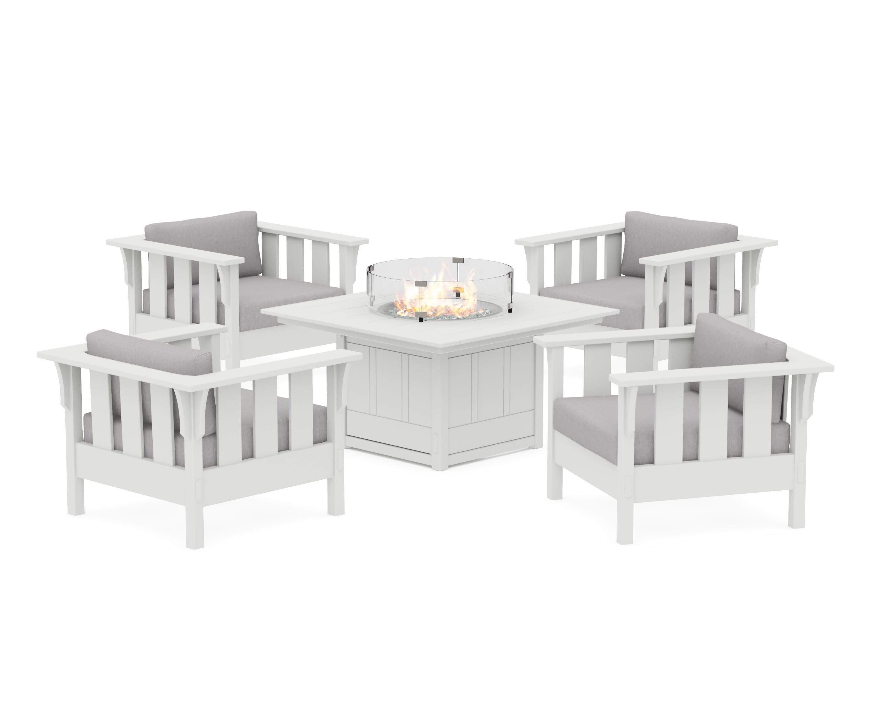 Acadia 5-Piece Deep Seating Set with Fire Pit Table in Vintage White / Granite