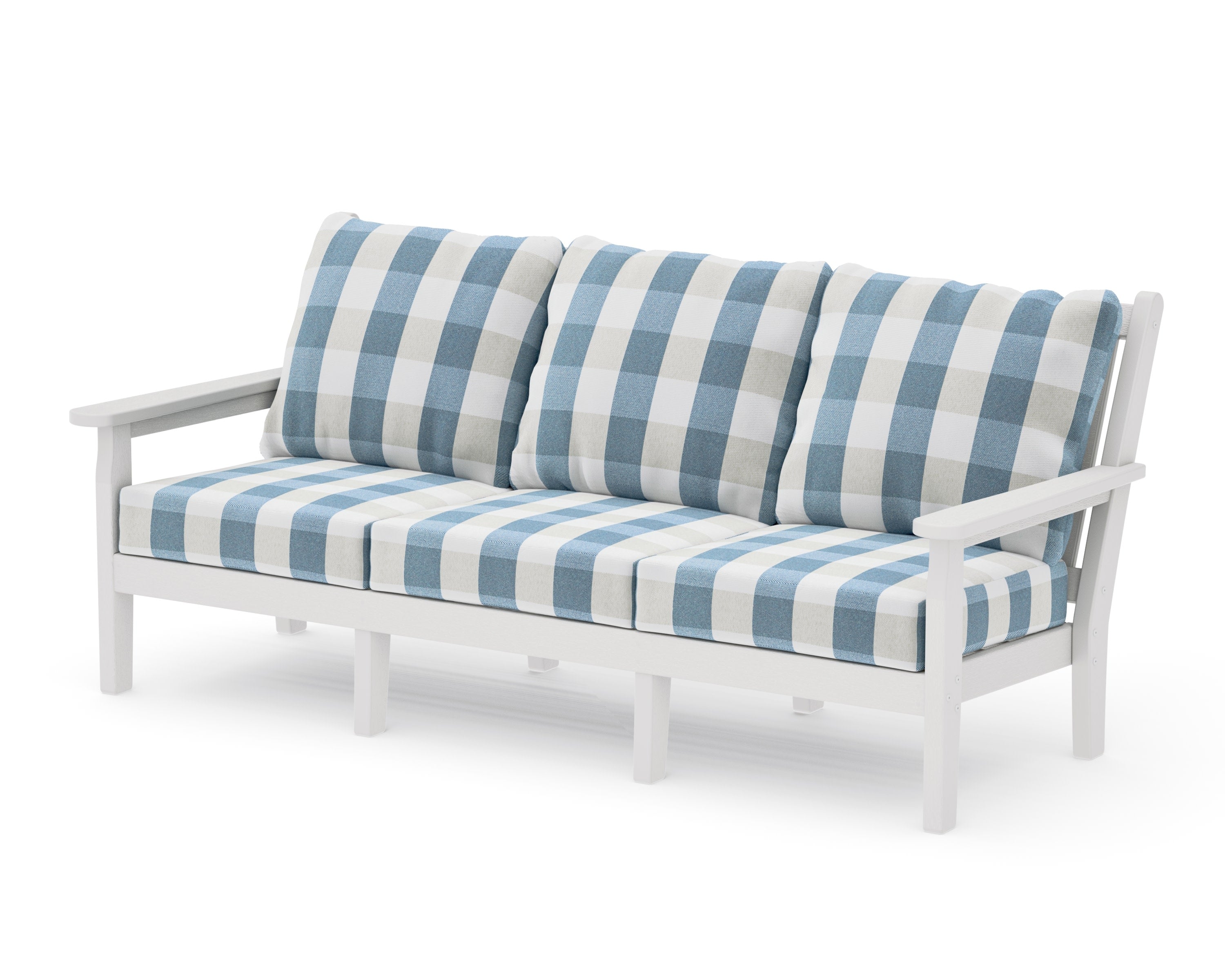Chippendale Deep Seating Sofa in Vintage White / Buffalo Plaid Sky Blue