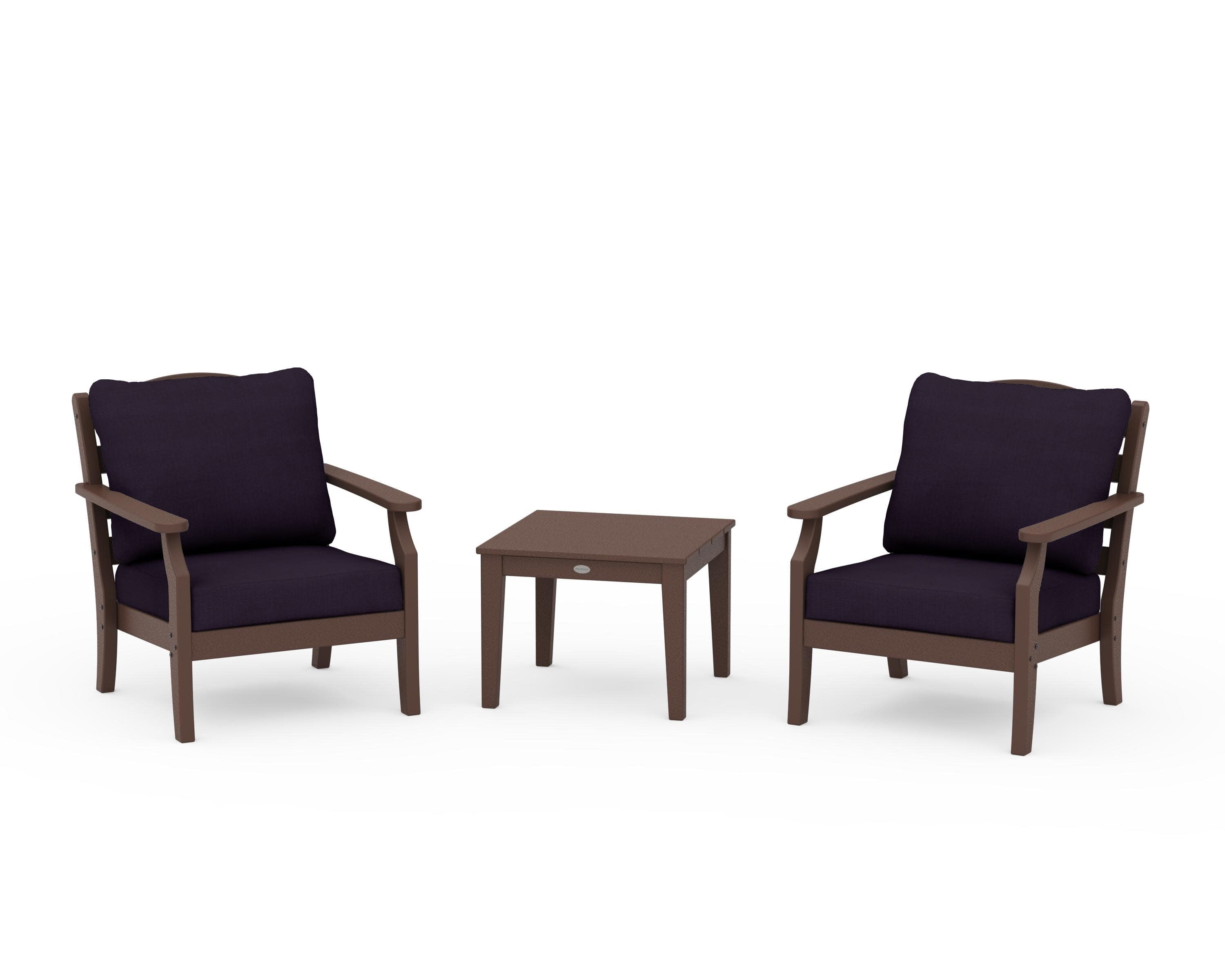 Savannah 3-Piece Deep Seating Set in Mahogany / Navy Linen