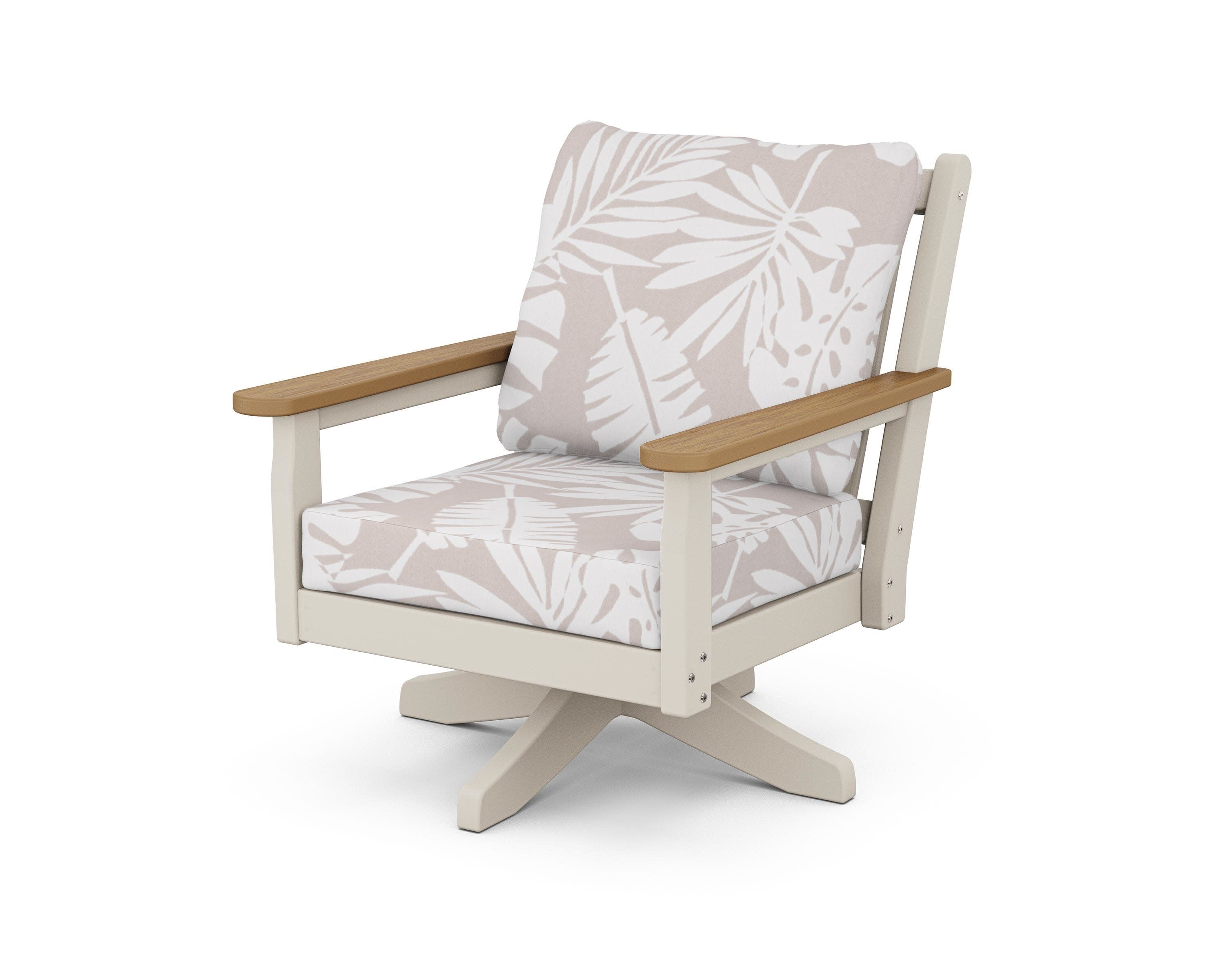 Chippendale Deep Seating Swivel Chair in Sand / Natural / Leaf Dune Burlap