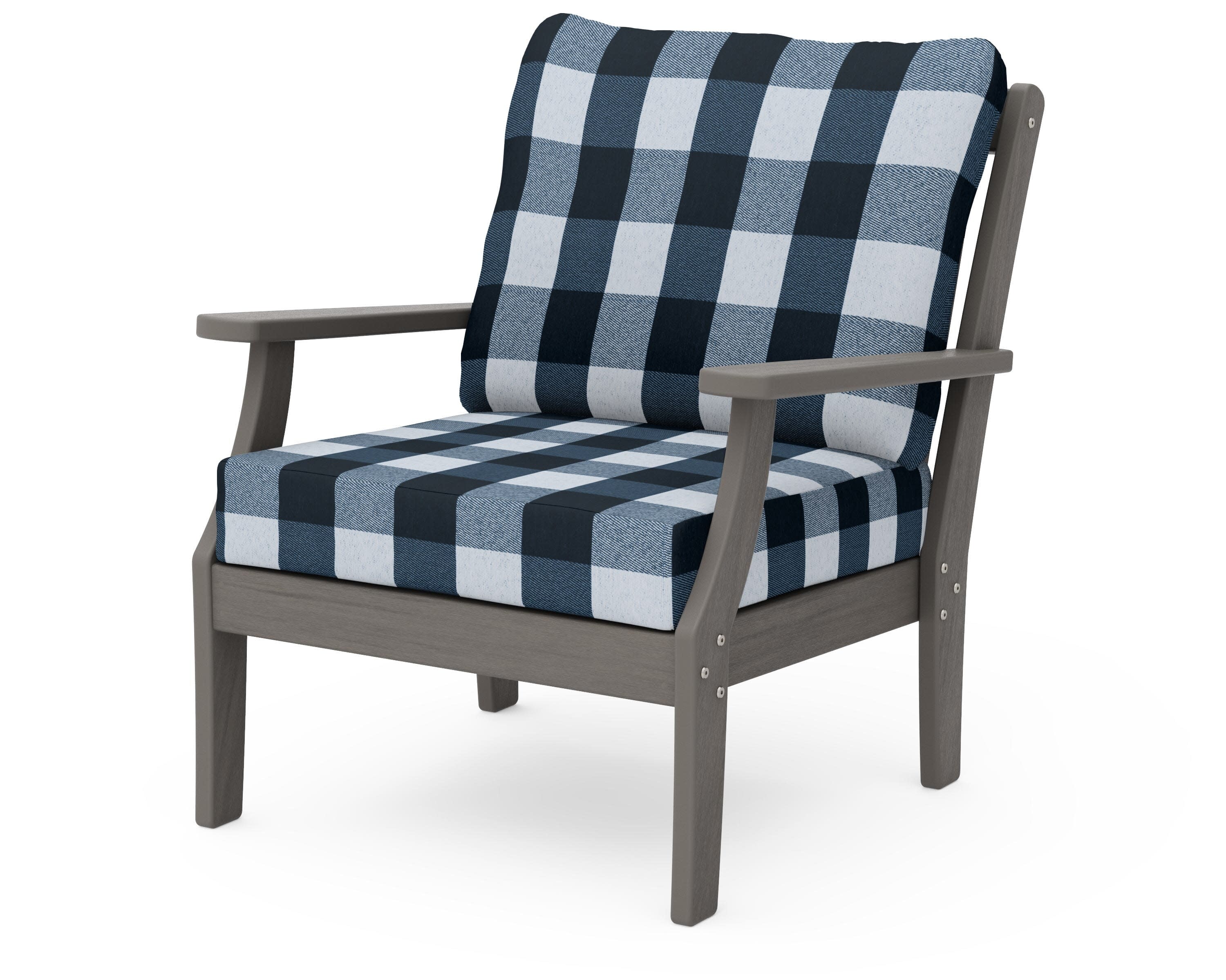 Braxton Deep Seating Chair in Driftwood / Buffalo Plaid Marine Indigo