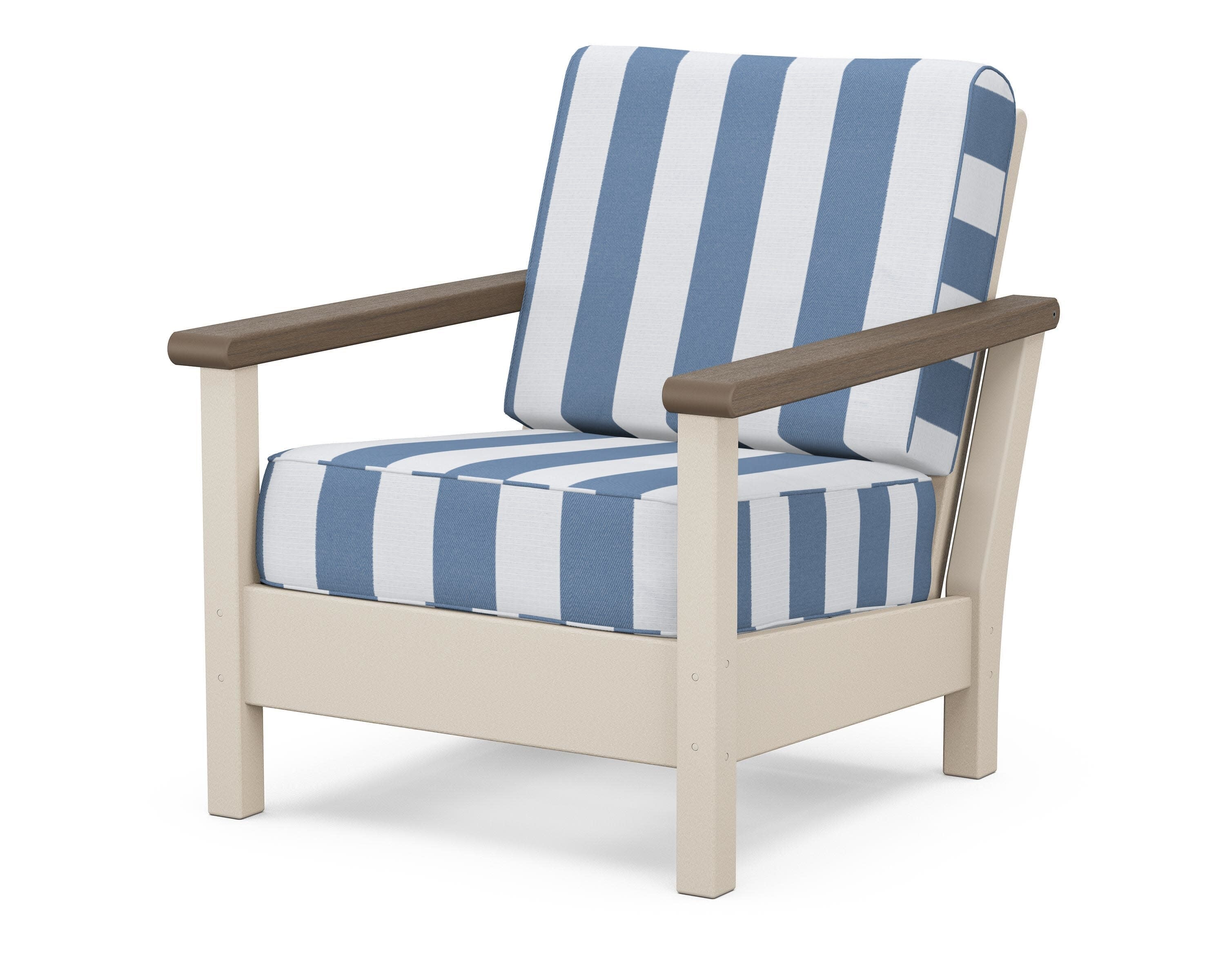 Harbour Deep Seating Chair in Sand / Kona / Cabana Stripe Sky Blue