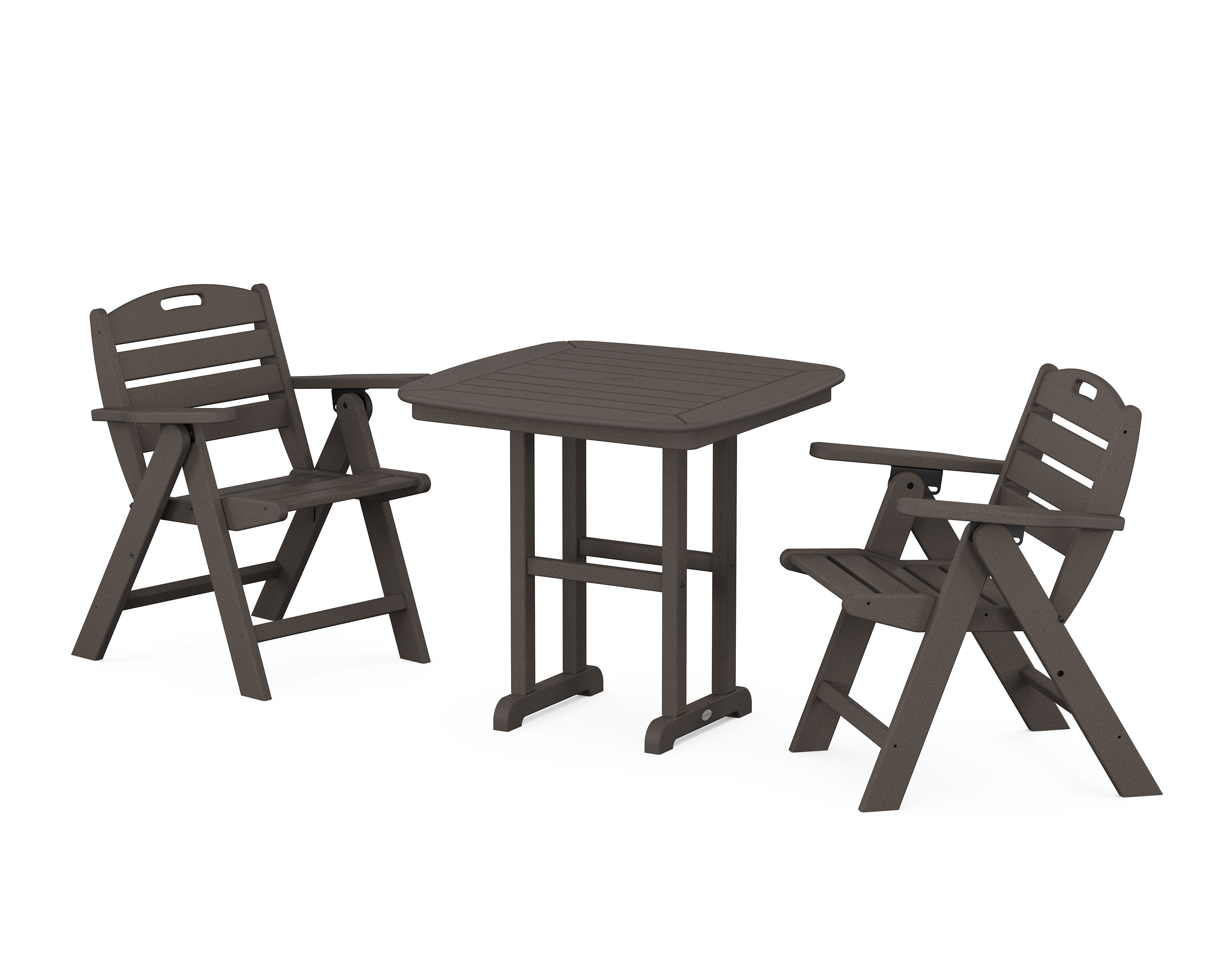Nautical Folding Lowback Chair 3-Piece Dining Set in Vintage Coffee