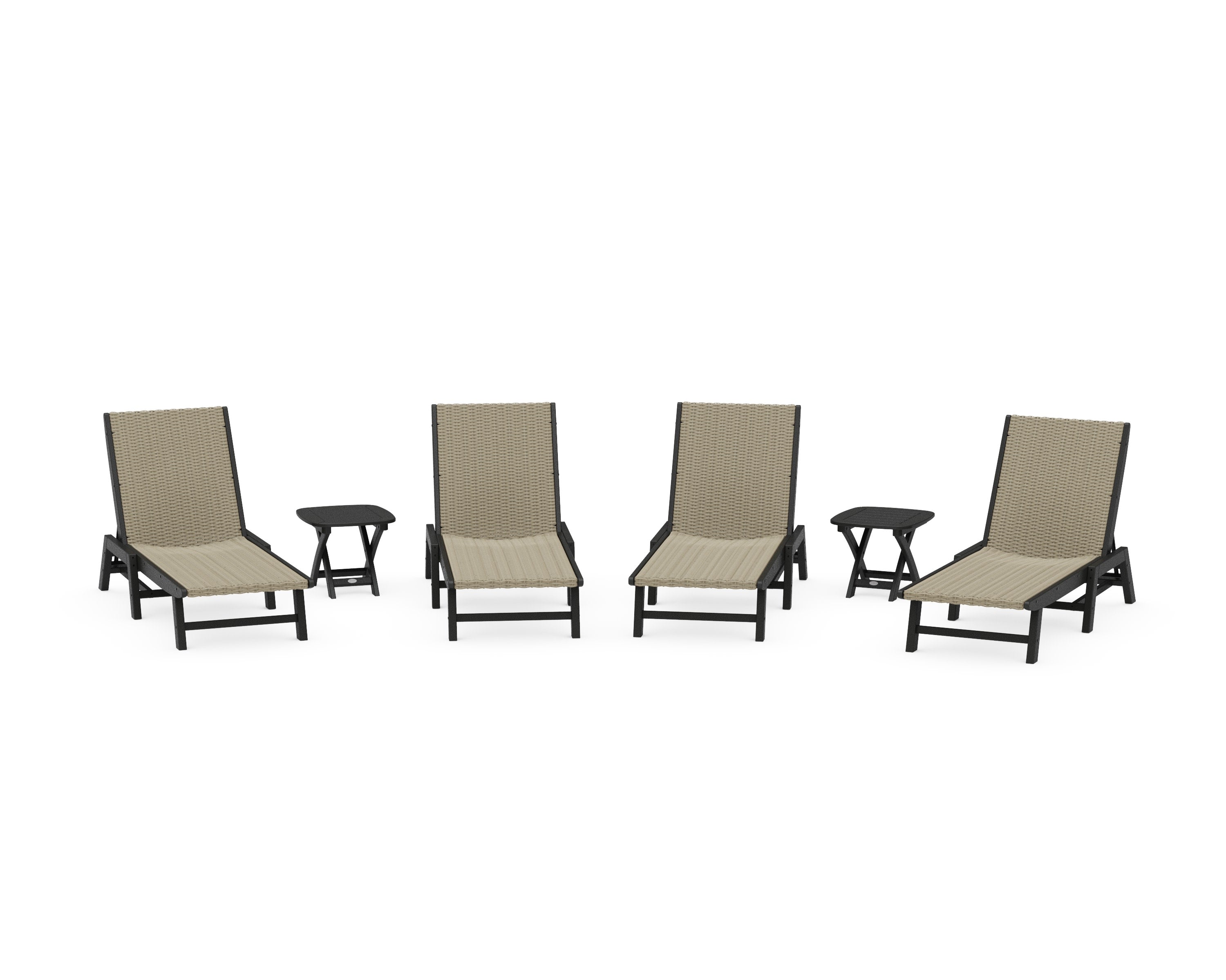 6- Piece Coastal Woven Chaise Chaise Lounge Set in Black / Dune Grass