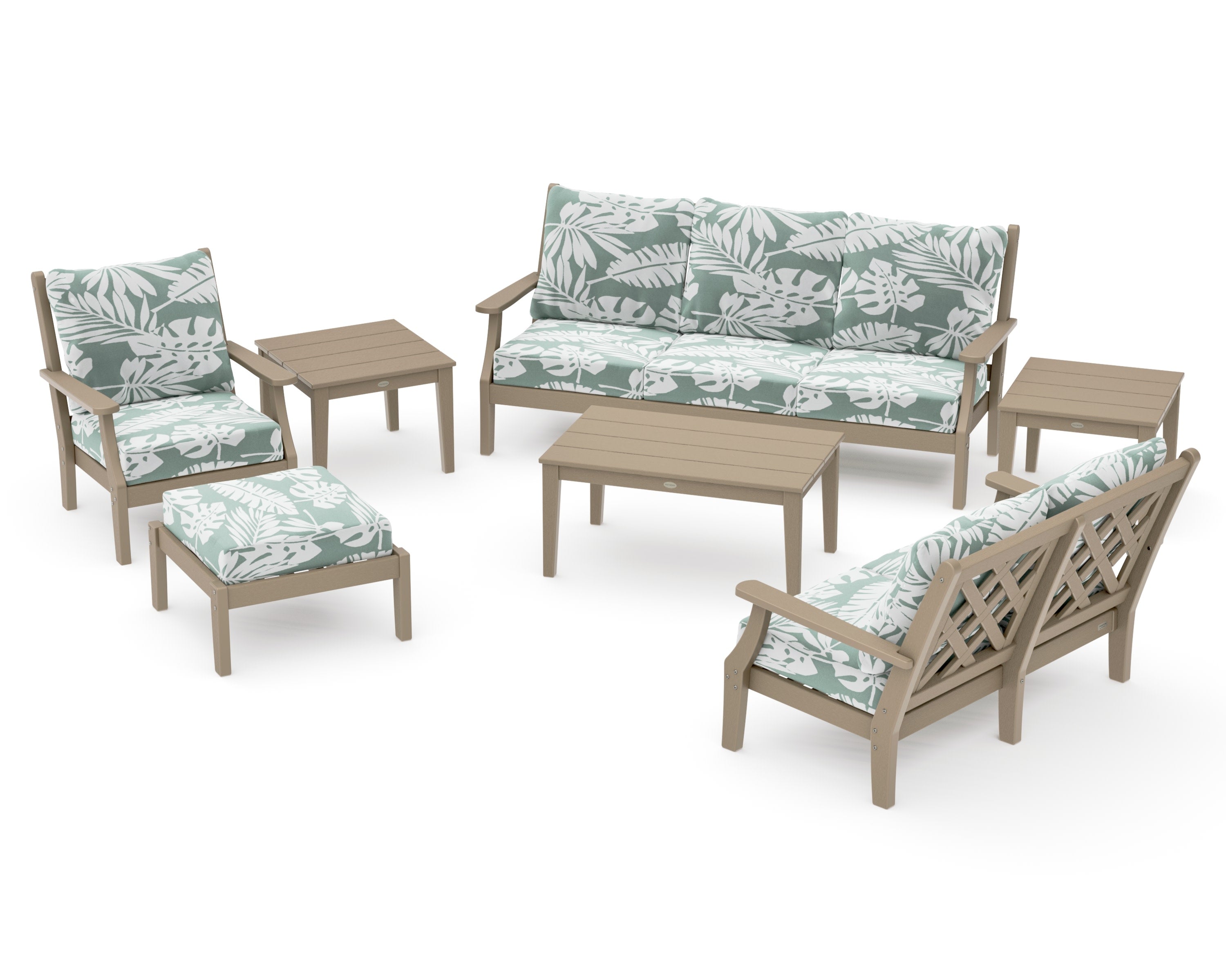 Wovendale 7-Piece Deep Seating Set in Vintage Sahara / Leaf Glacier Spa