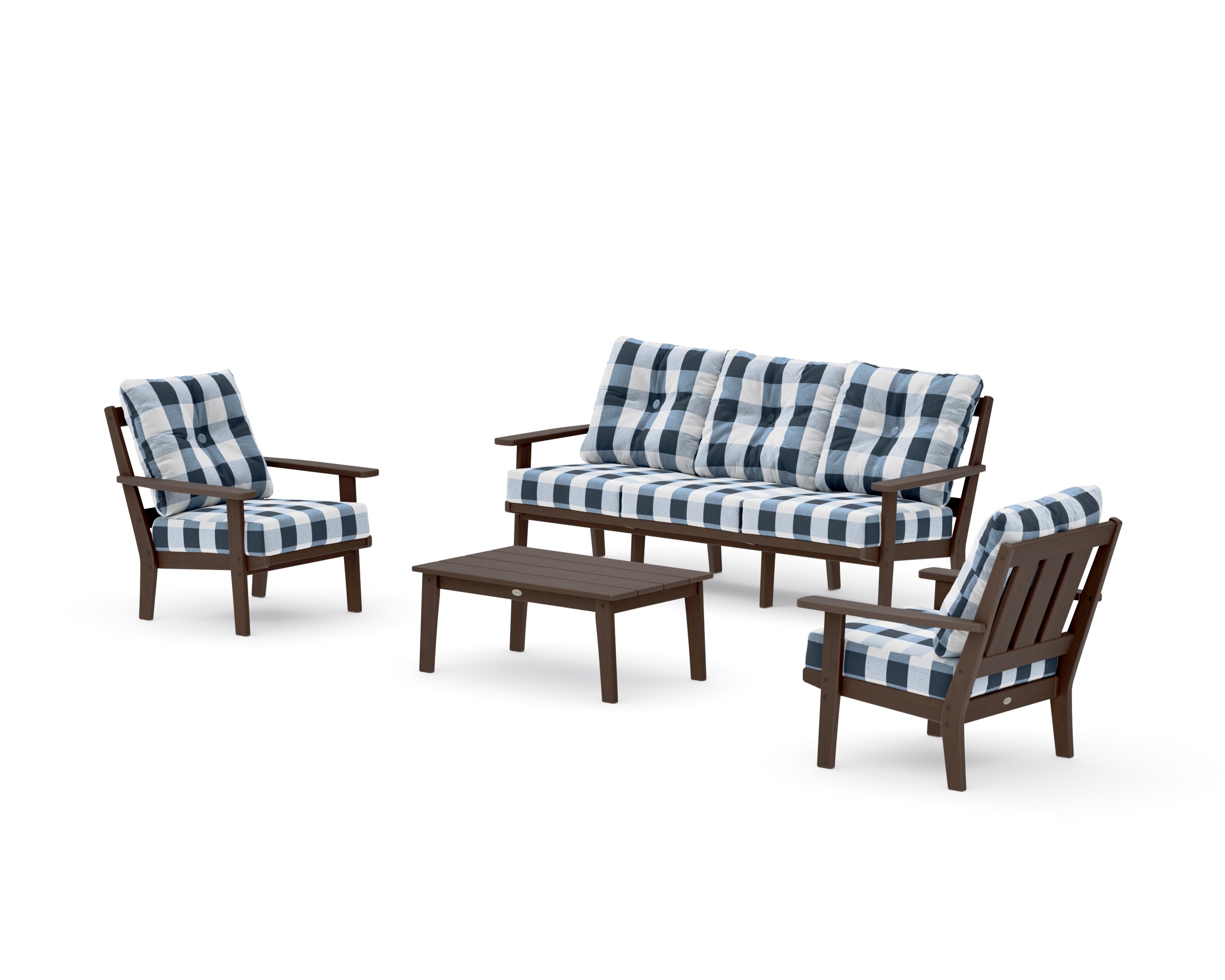 Oxford 4-Piece Deep Seating Set with Sofa in Kona / Buffalo Plaid Marine Indigo