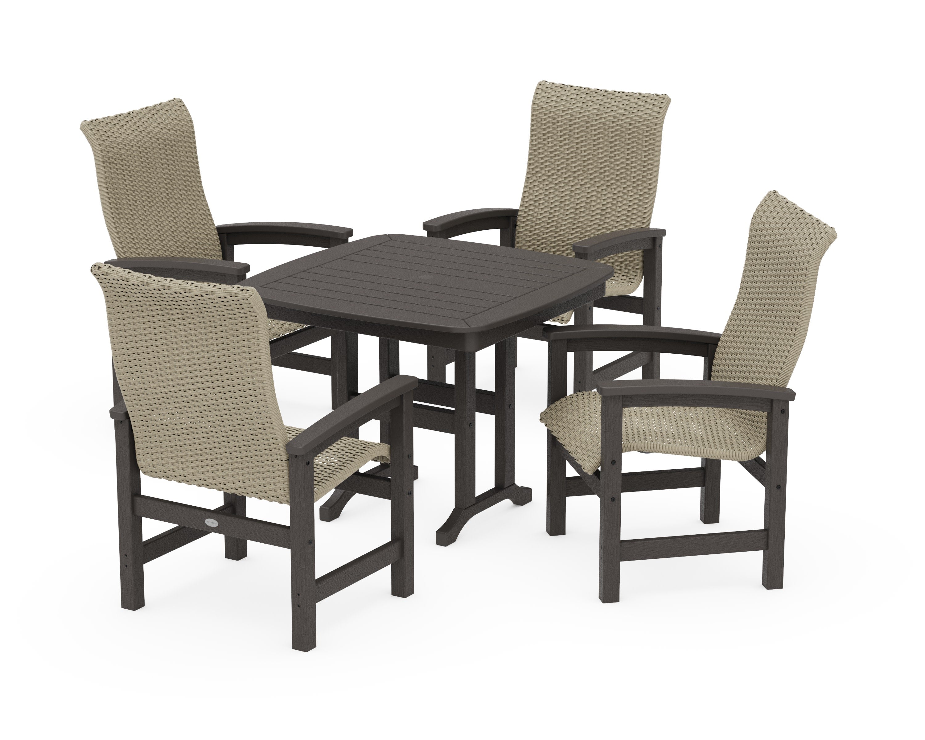 Coastal Woven High-Back 5-Piece Dining Set in Vintage Coffee / Dune Grass