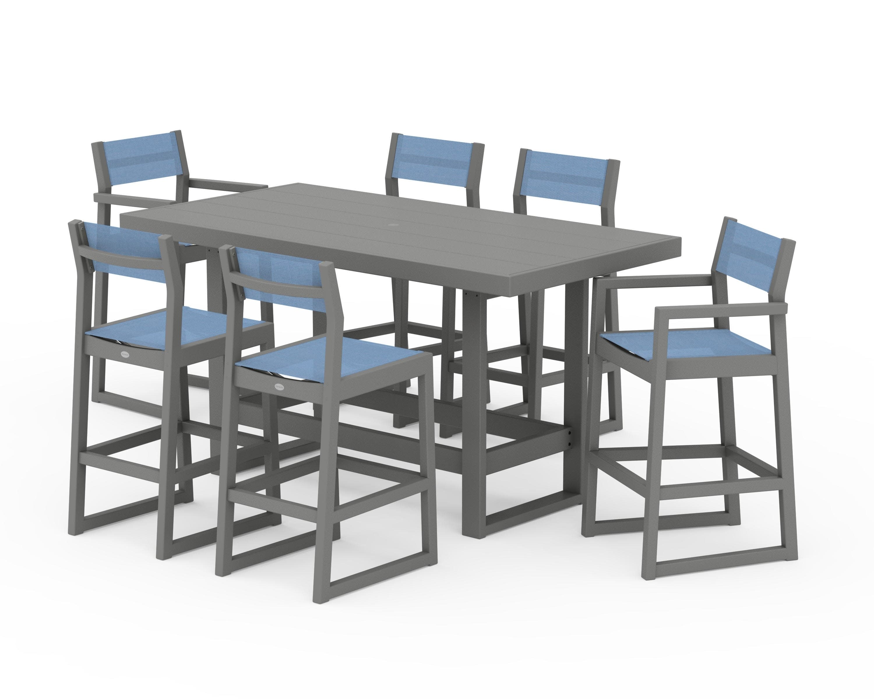 EDGE Sling 7-Piece Bar Table Set in Slate Grey / Poolside Sling