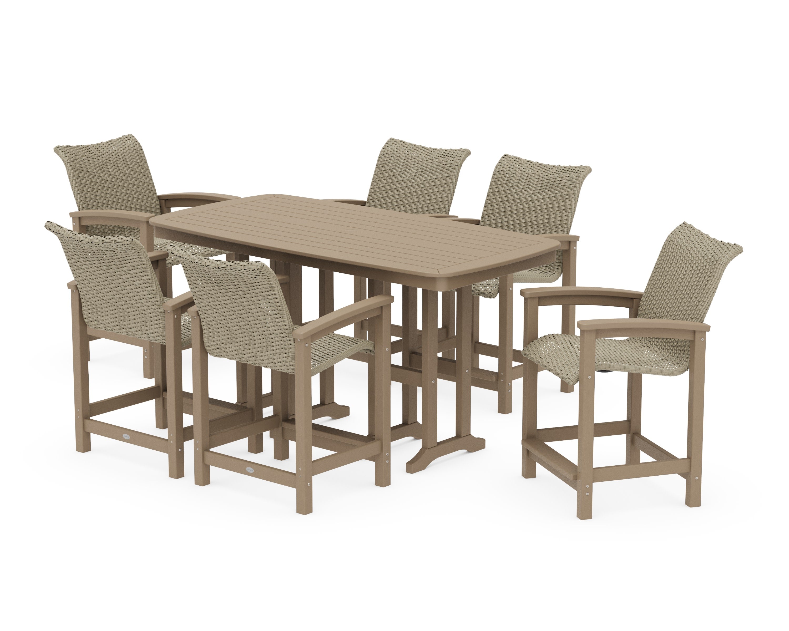 Coastal Woven Arm Chair 7-Piece Counter Set in Vintage Sahara / Dune Grass