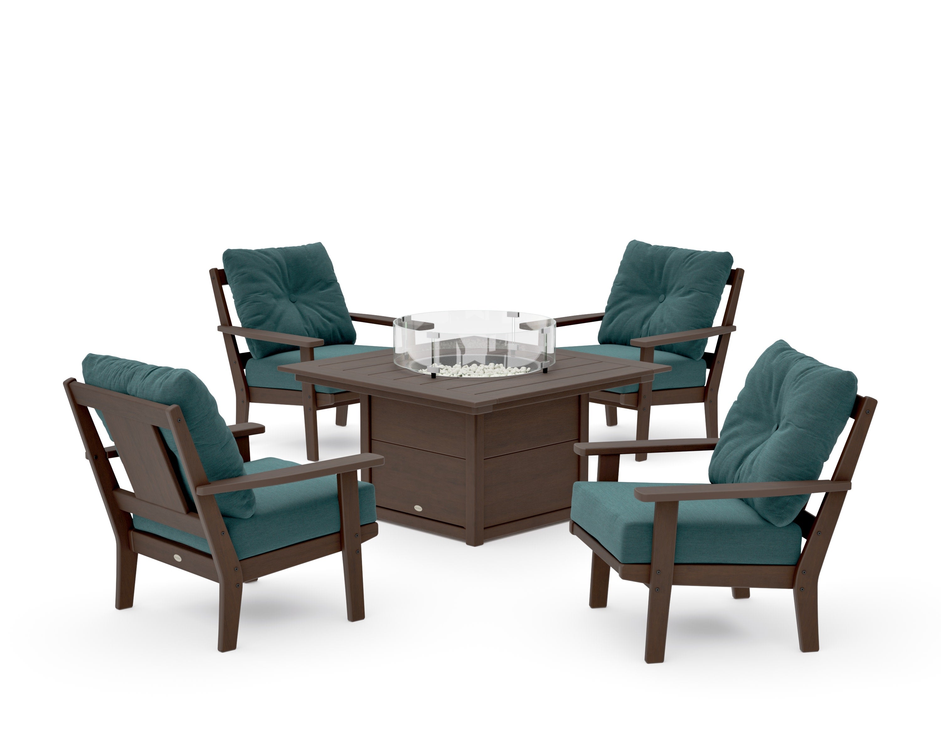 Prairie 5-Piece Deep Seating Set with Fire Pit Table in Kona / Ocean Teal