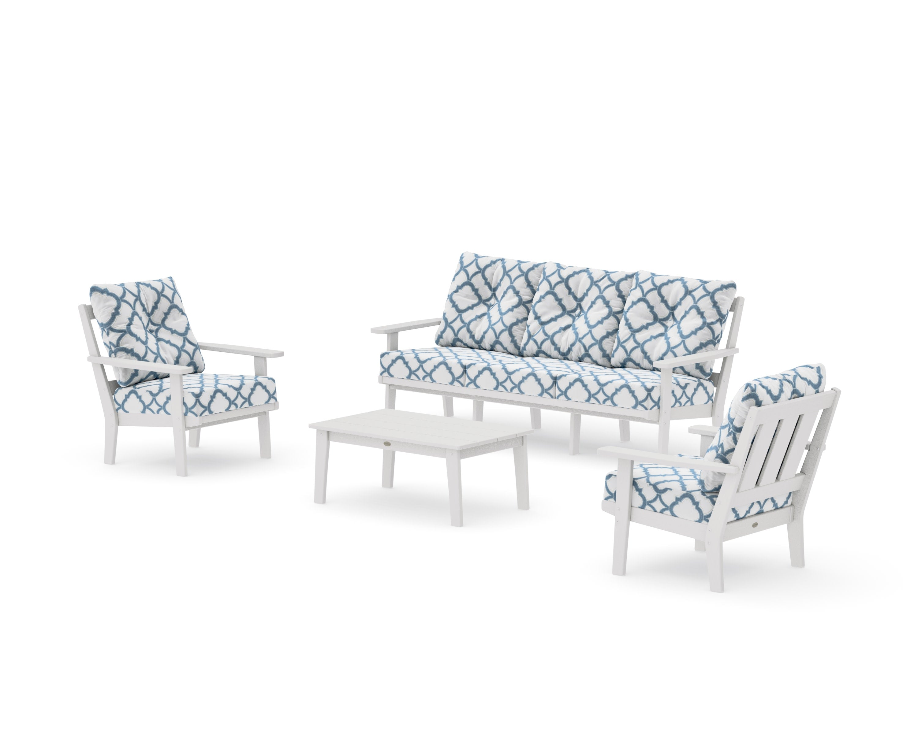 Oxford 4-Piece Deep Seating Set with Sofa in Vintage White / Trellis Sky Blue