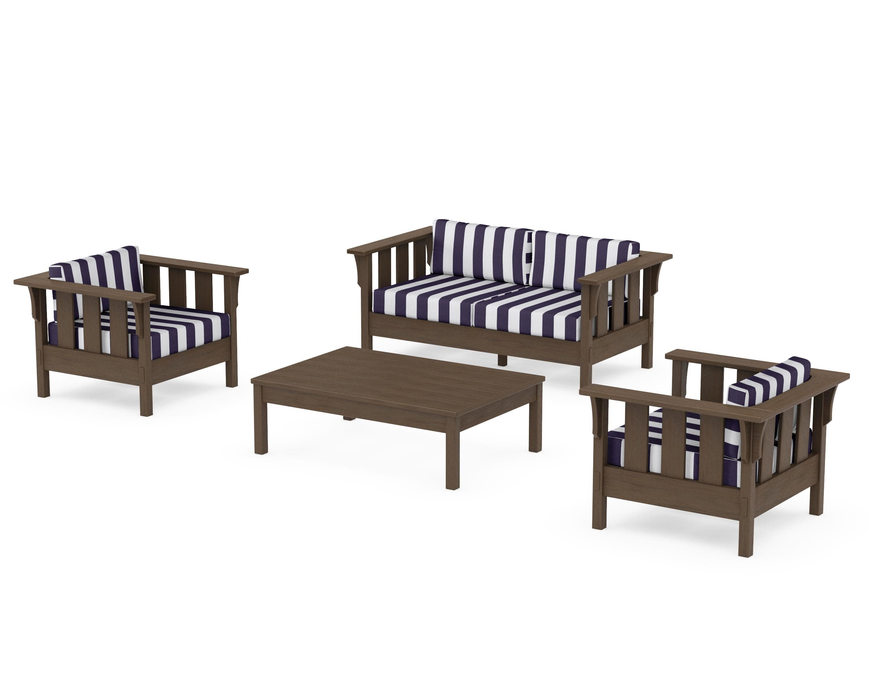 Acadia 4-Piece Deep Seating Set with Loveseat in Kona / Cabana Stripe Navy