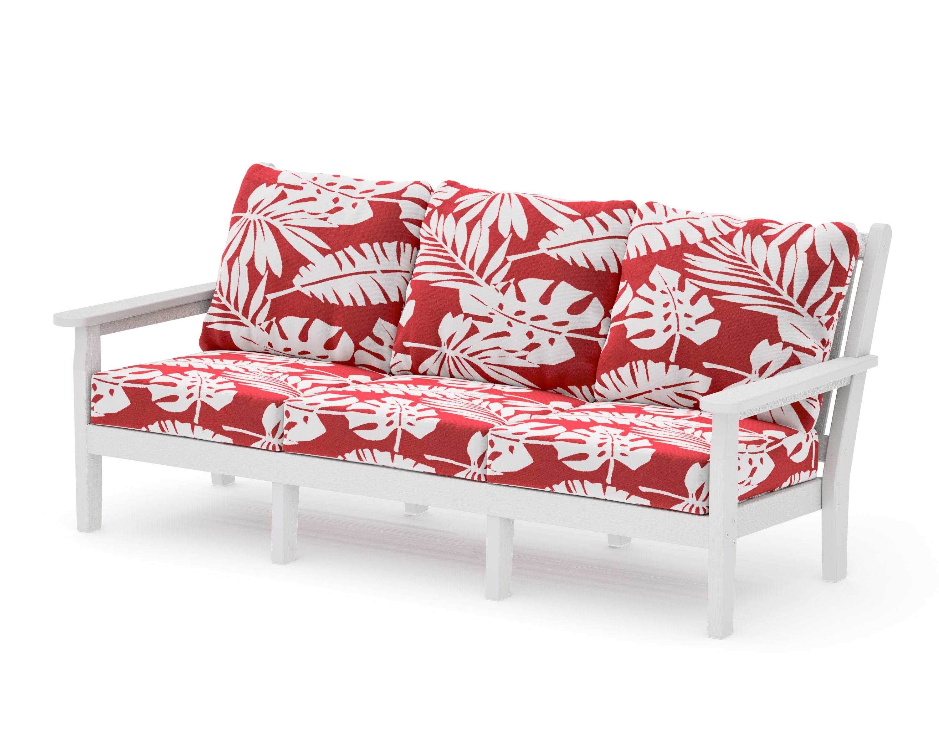 Chippendale Deep Seating Sofa in Vintage White / Leaf Crimson