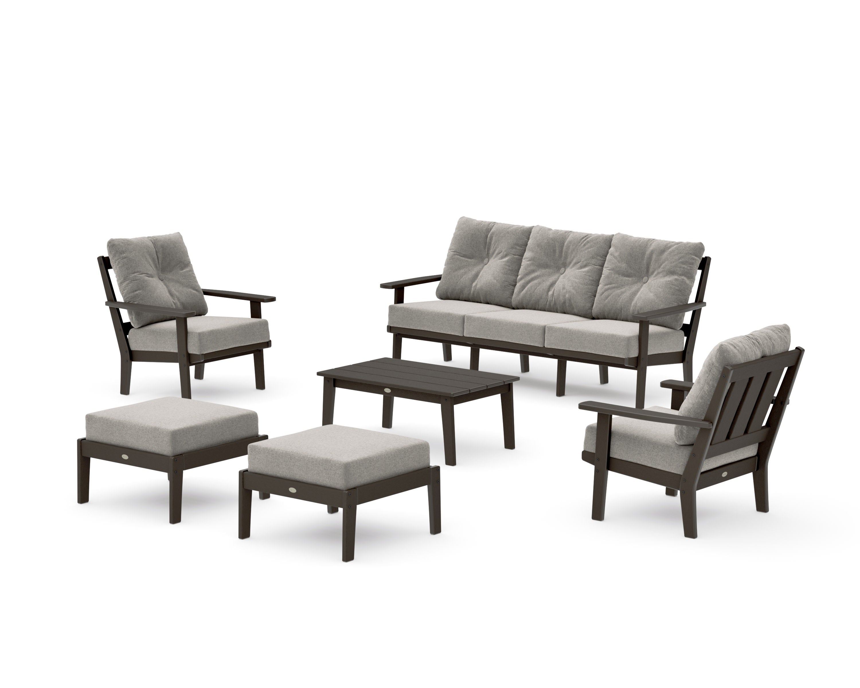 Oxford 6-Piece Lounge Sofa Set in Vintage Coffee / Weathered Tweed