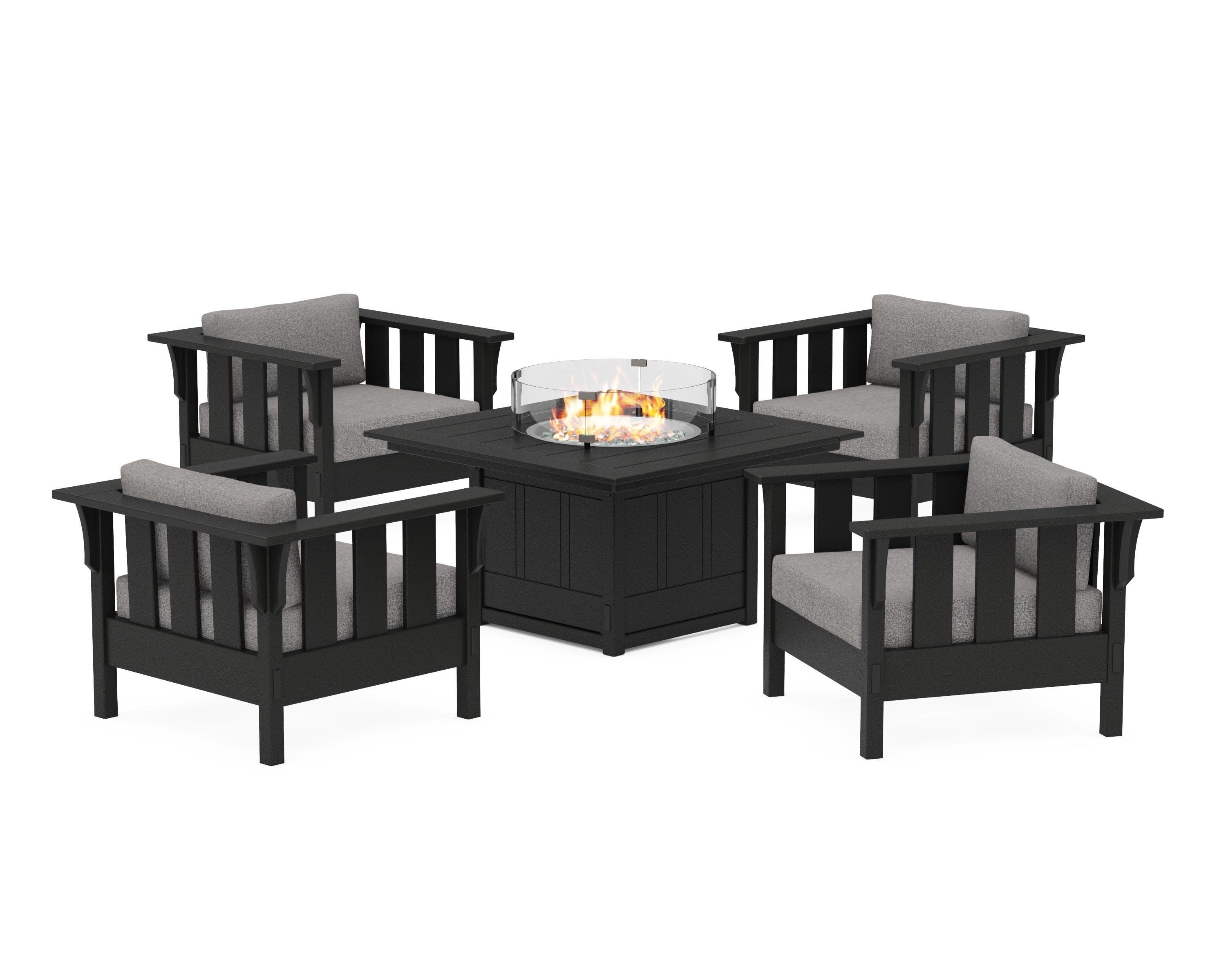Acadia 5-Piece Deep Seating Set with Fire Pit Table in Black / Grey Mist