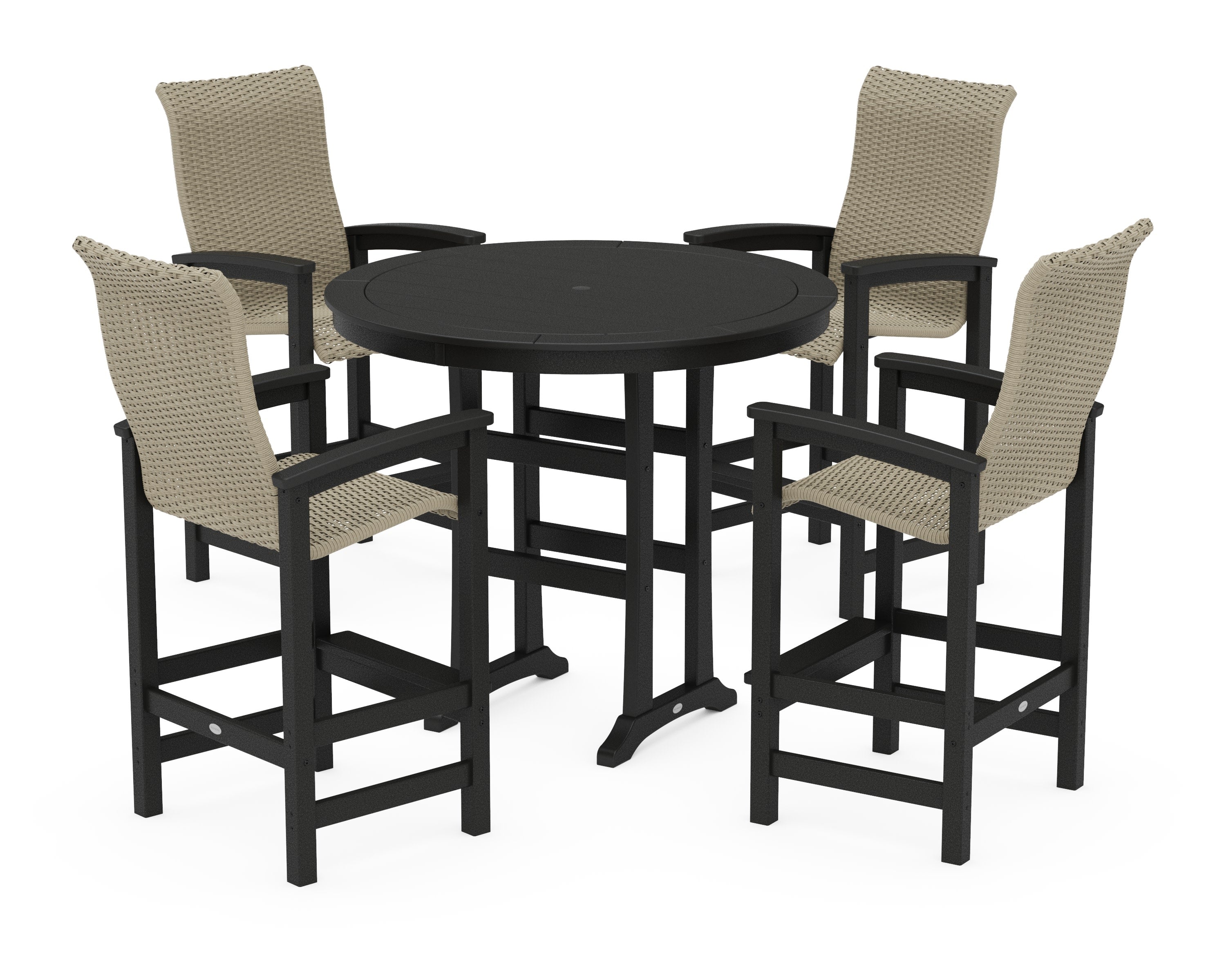 Coastal Woven High-Back 5-Piece Round Bar Set in Black / Dune Grass