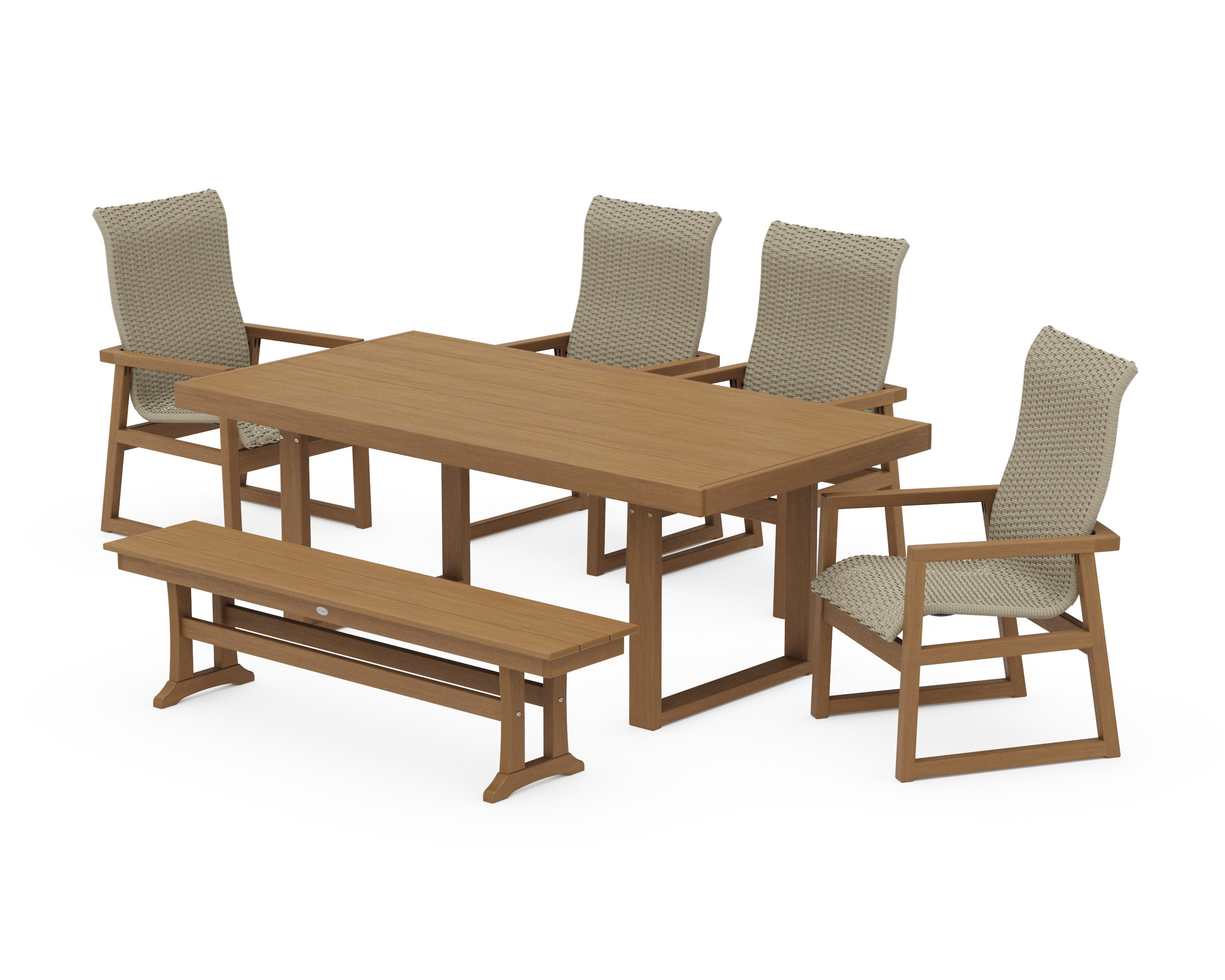 EDGE Woven Highback 6-Piece Dining Set with Bench in Natural / Dune Grass